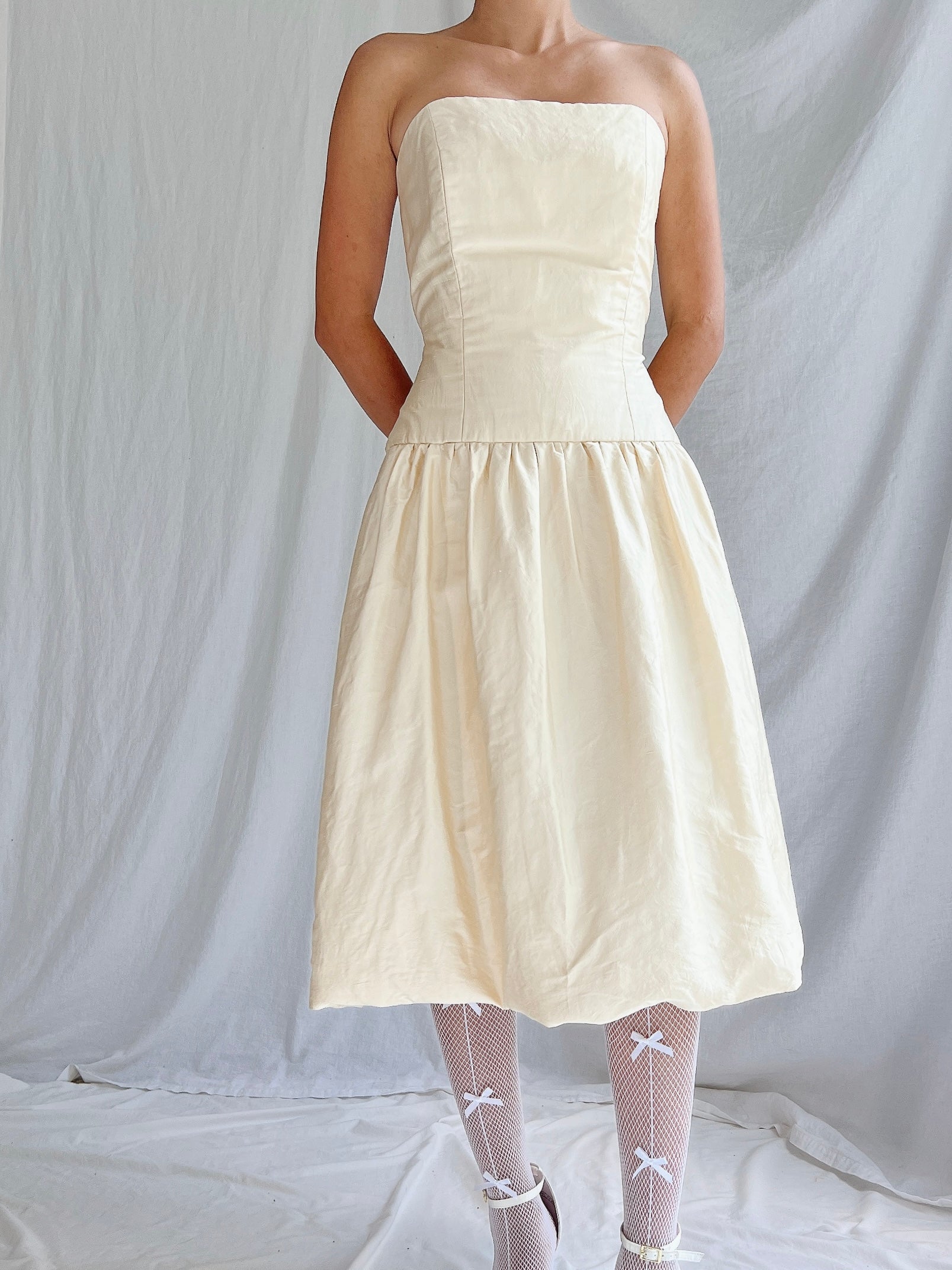 Vintage Silk Dropped Waist Short Dress - M