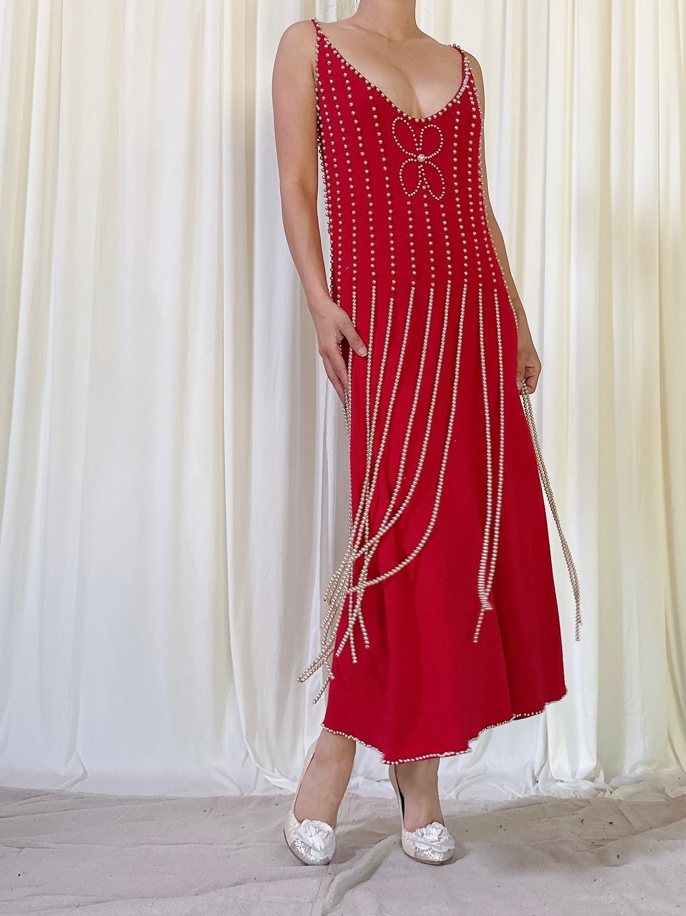 Vintage Etincelle Red Bead Dress - M
