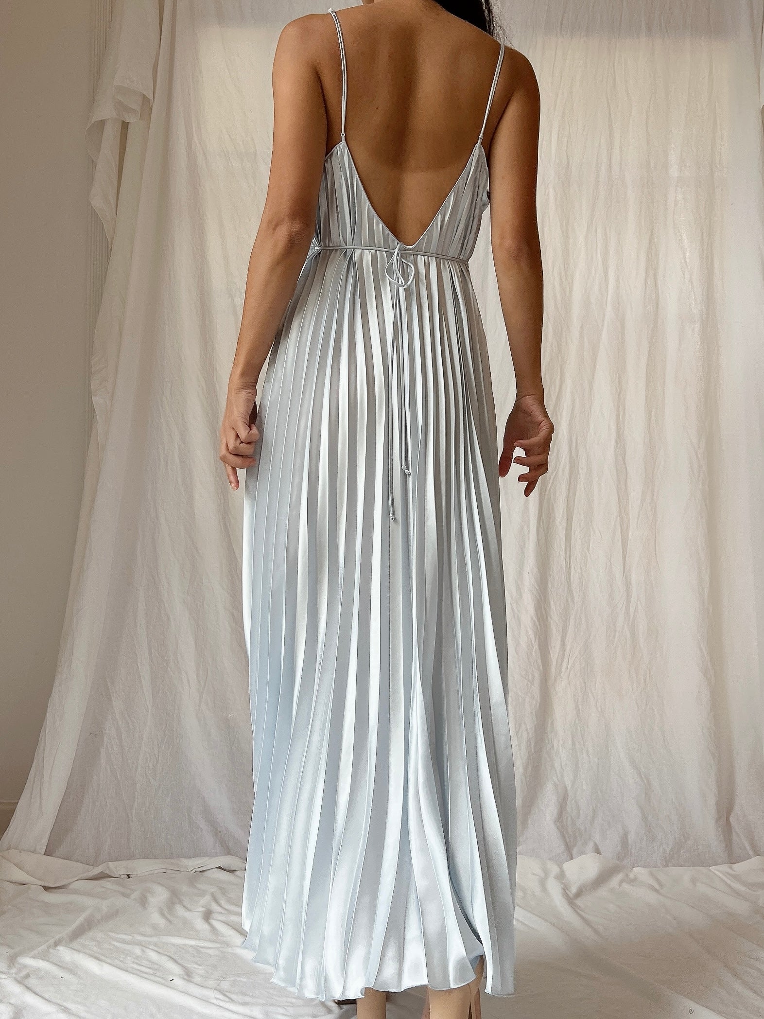 Vintage Light Blue Pleated Slip Dress - M/L