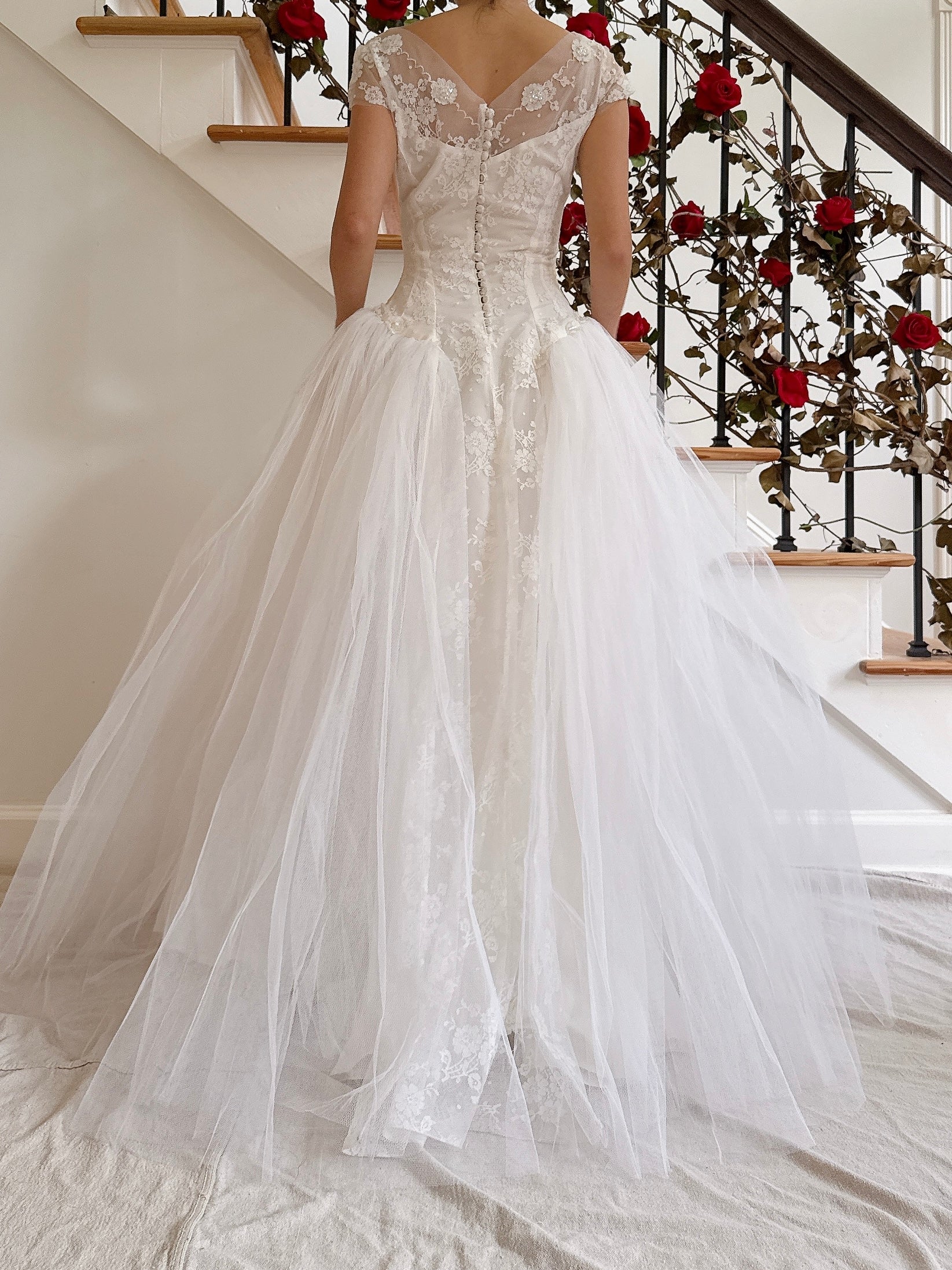 1950s Tulle and Lace Gown - XS