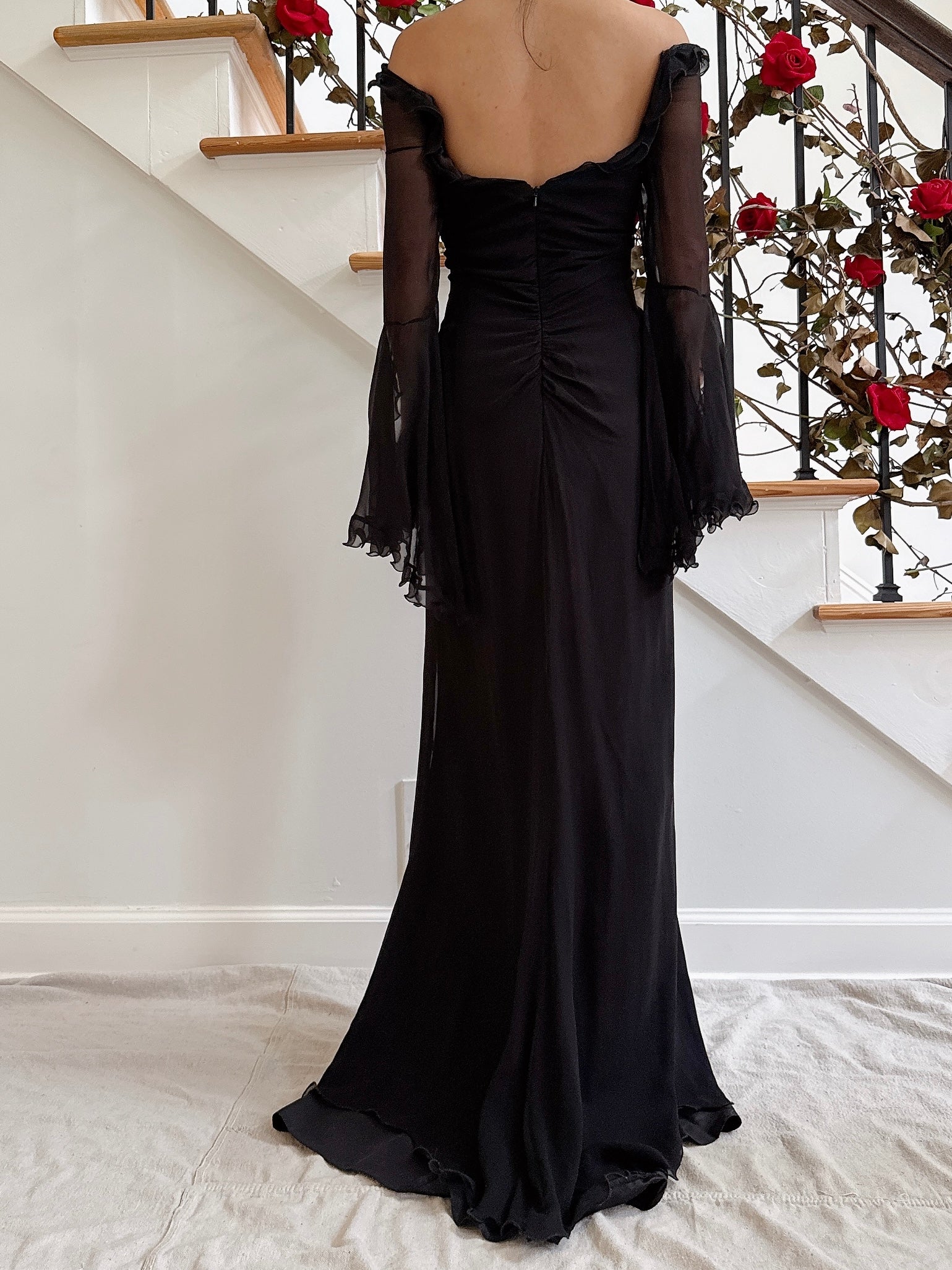 Vintage Belleville Sassoon Silk Angel Sleeve Gown - UK 16
