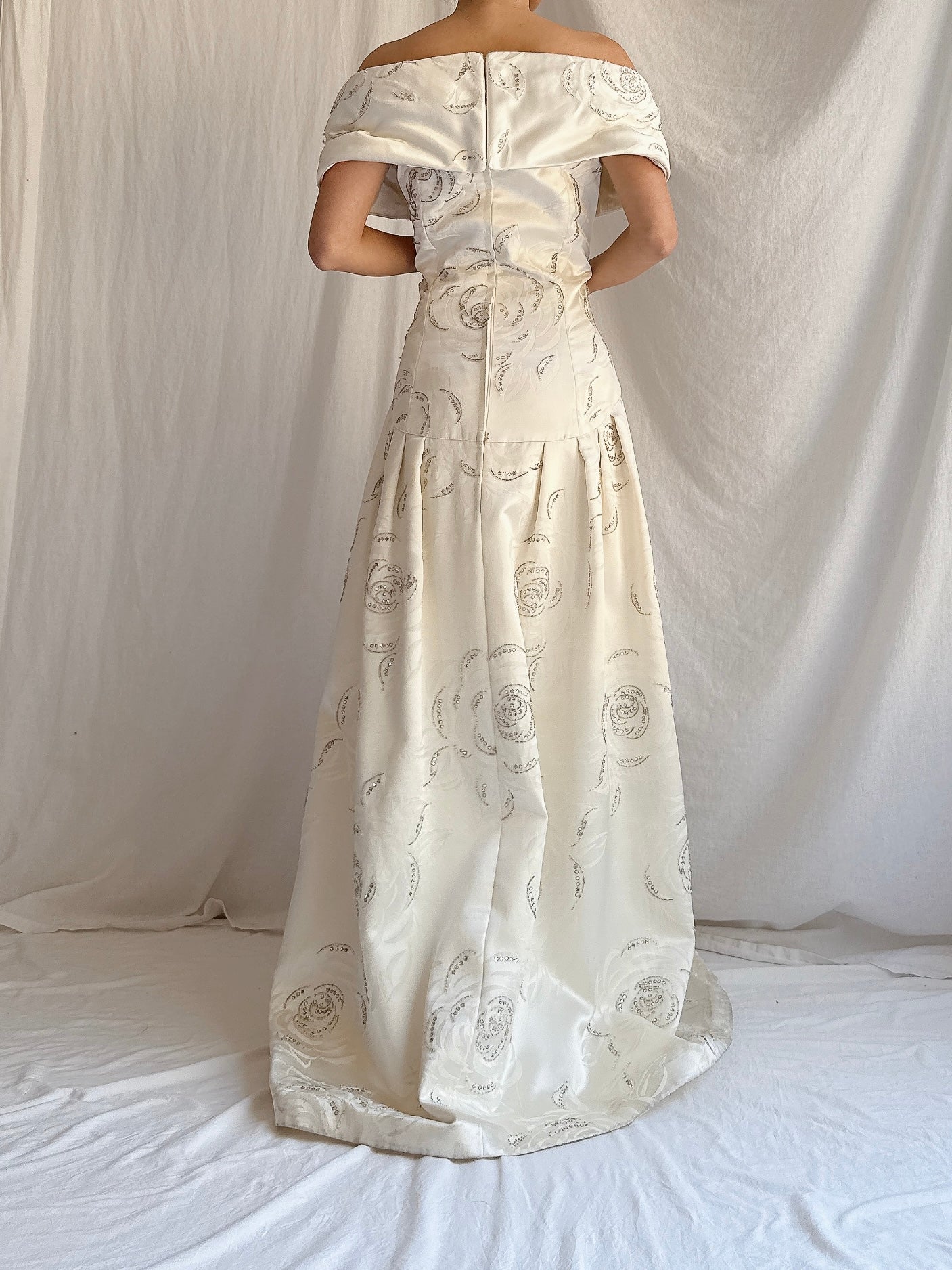 1980s Satin Rhinestone Roses Gown - M/L