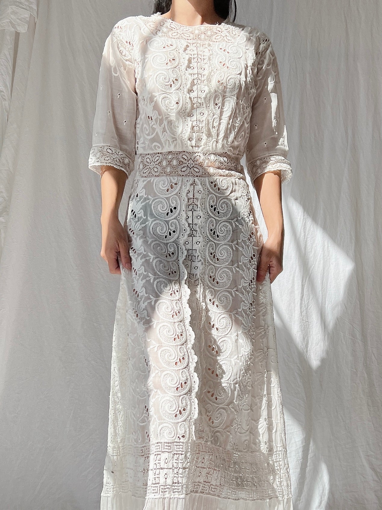 Antique Embroidered Cotton Dress - S