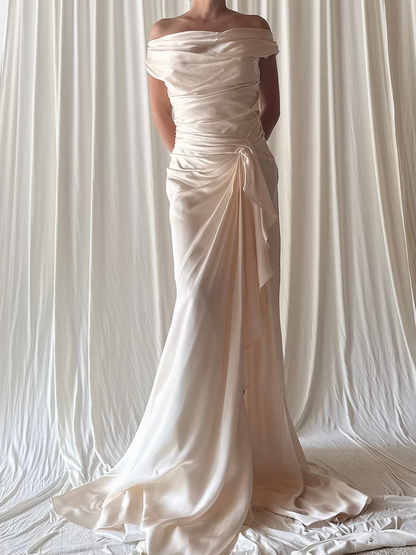 Gemy Maalouf Silk Charmeuse Cowl Neck Draped Gown - M/6