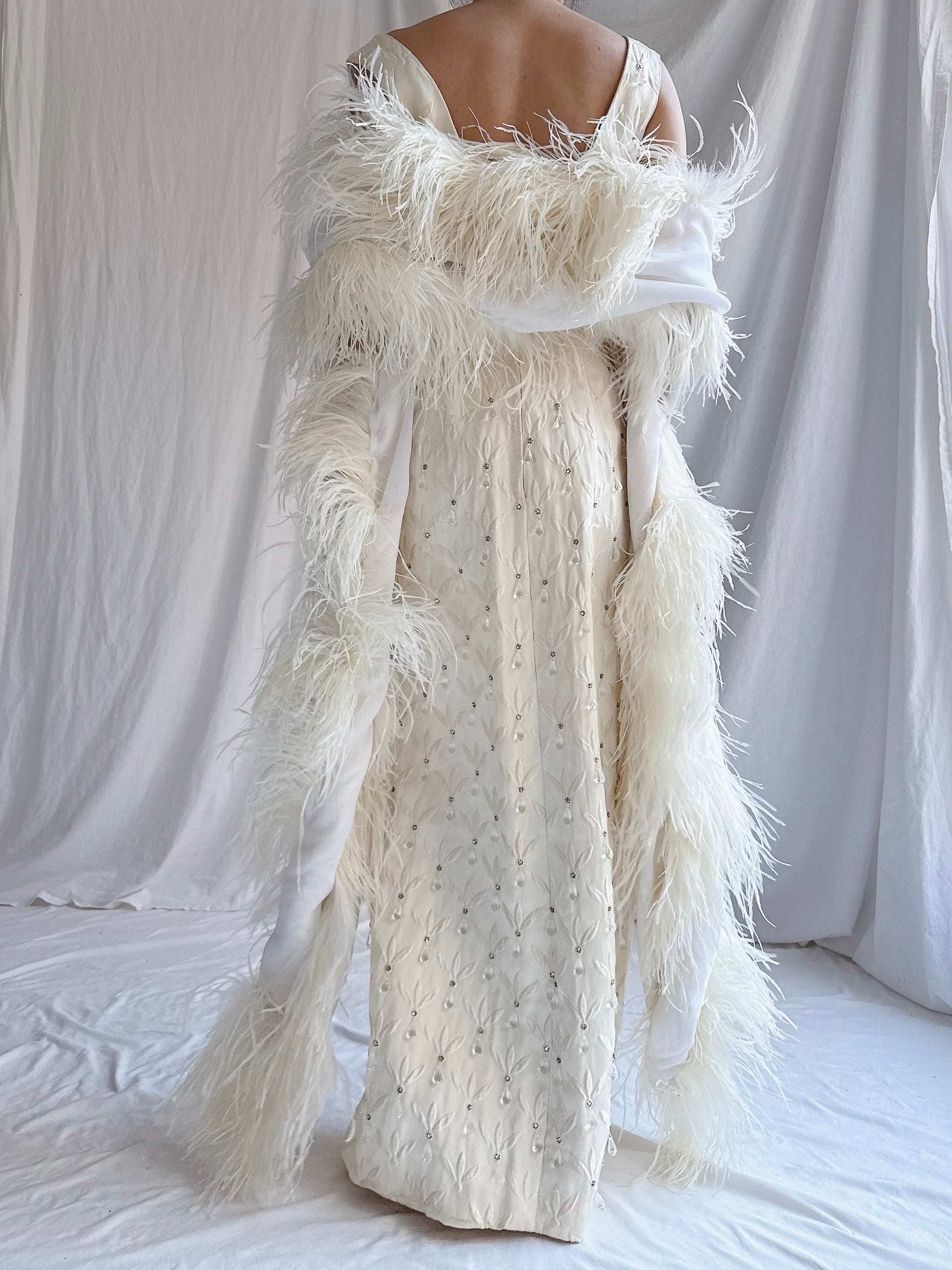 1960s Ostrich Chiffon Feather Shawl - OSFM