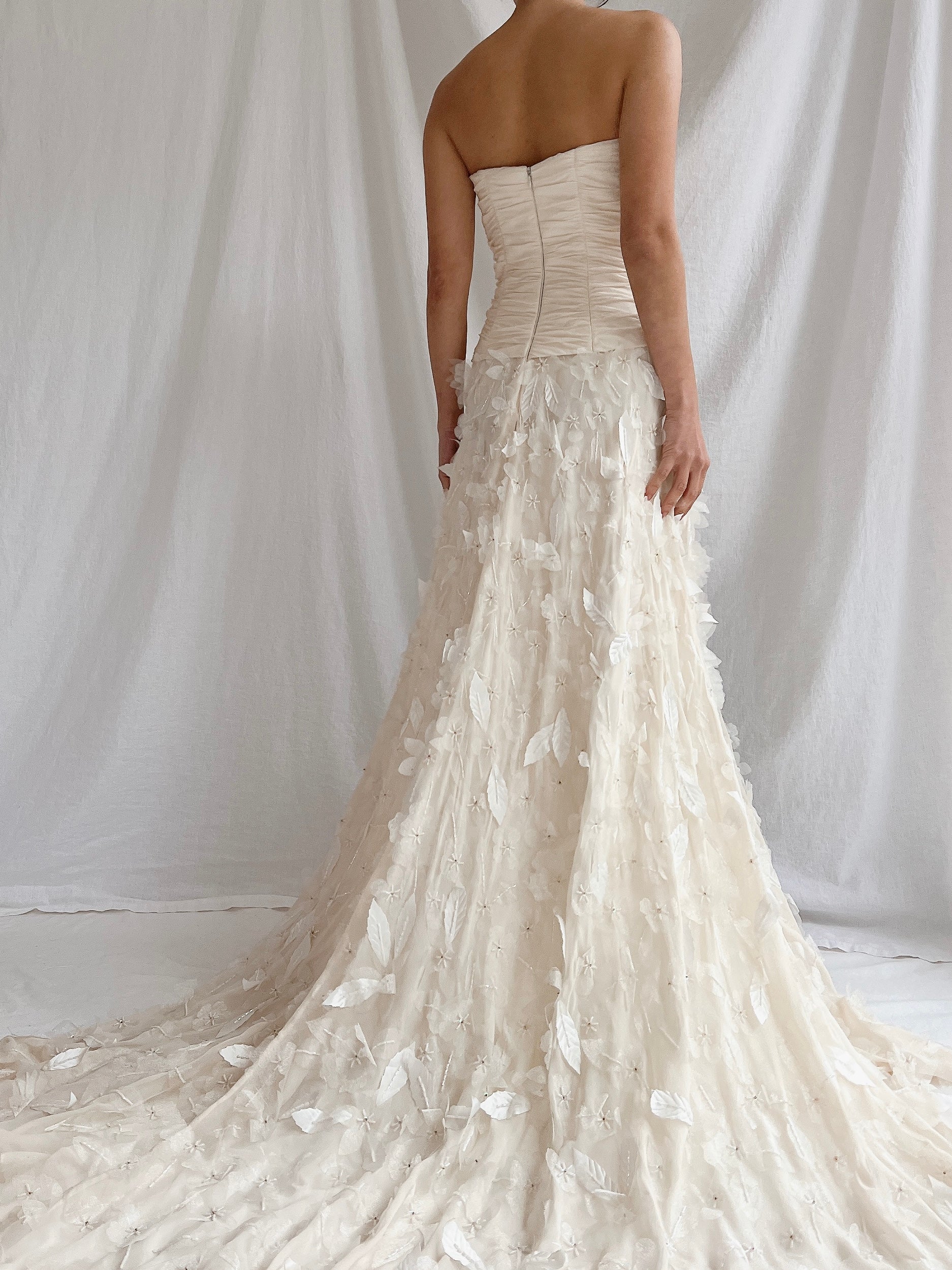 1990s Silk Floral Appliqué Gown - XS/2