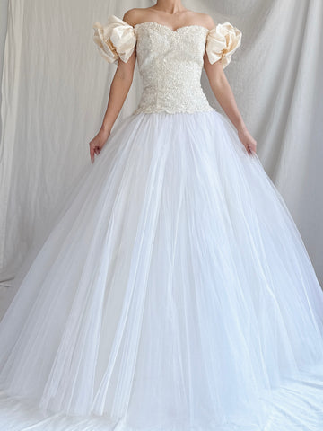 1980s Silk & Tulle Dropped Waist Gown - XS/2