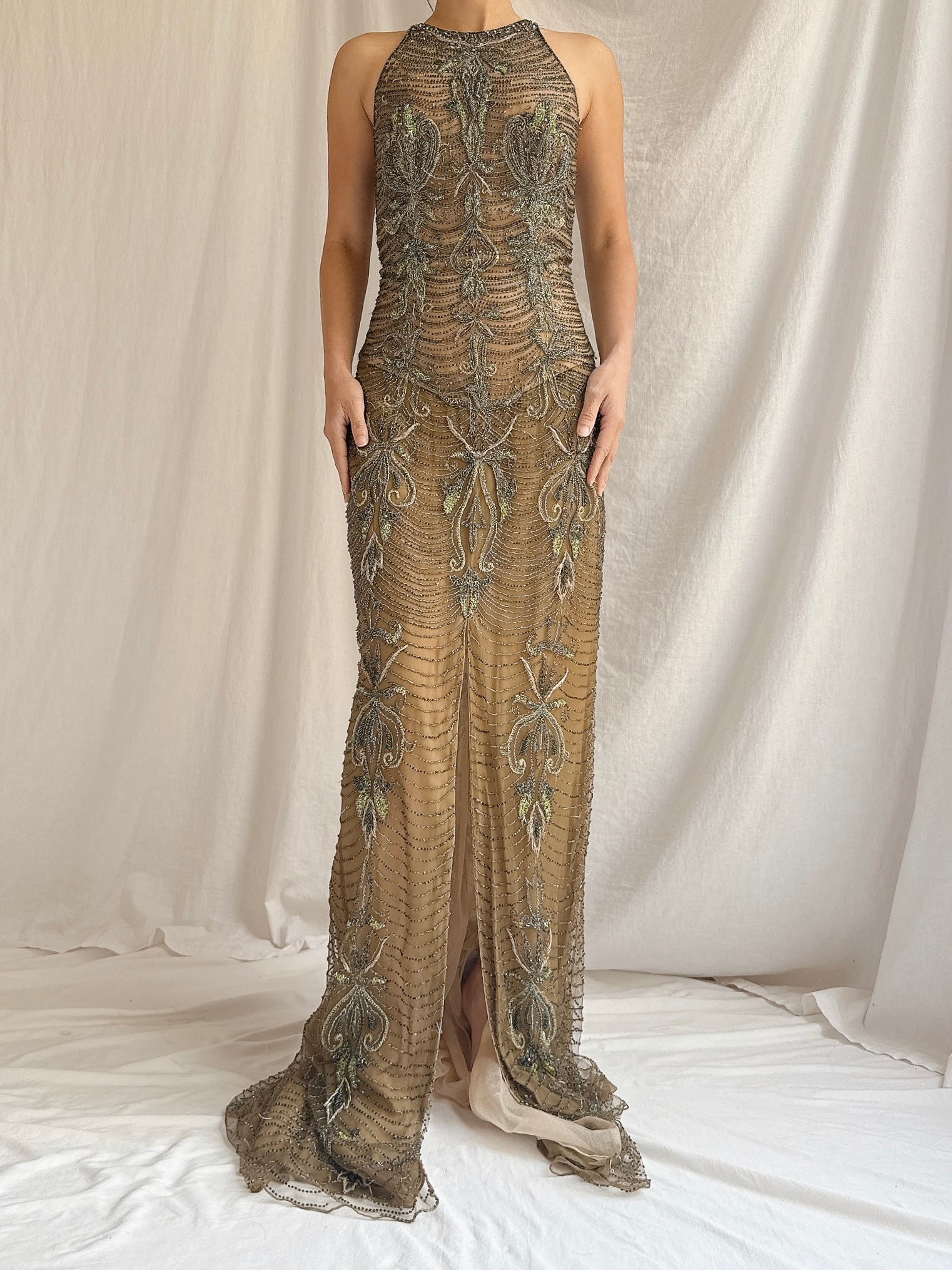 Vintage Halter Beaded Dress - S/4