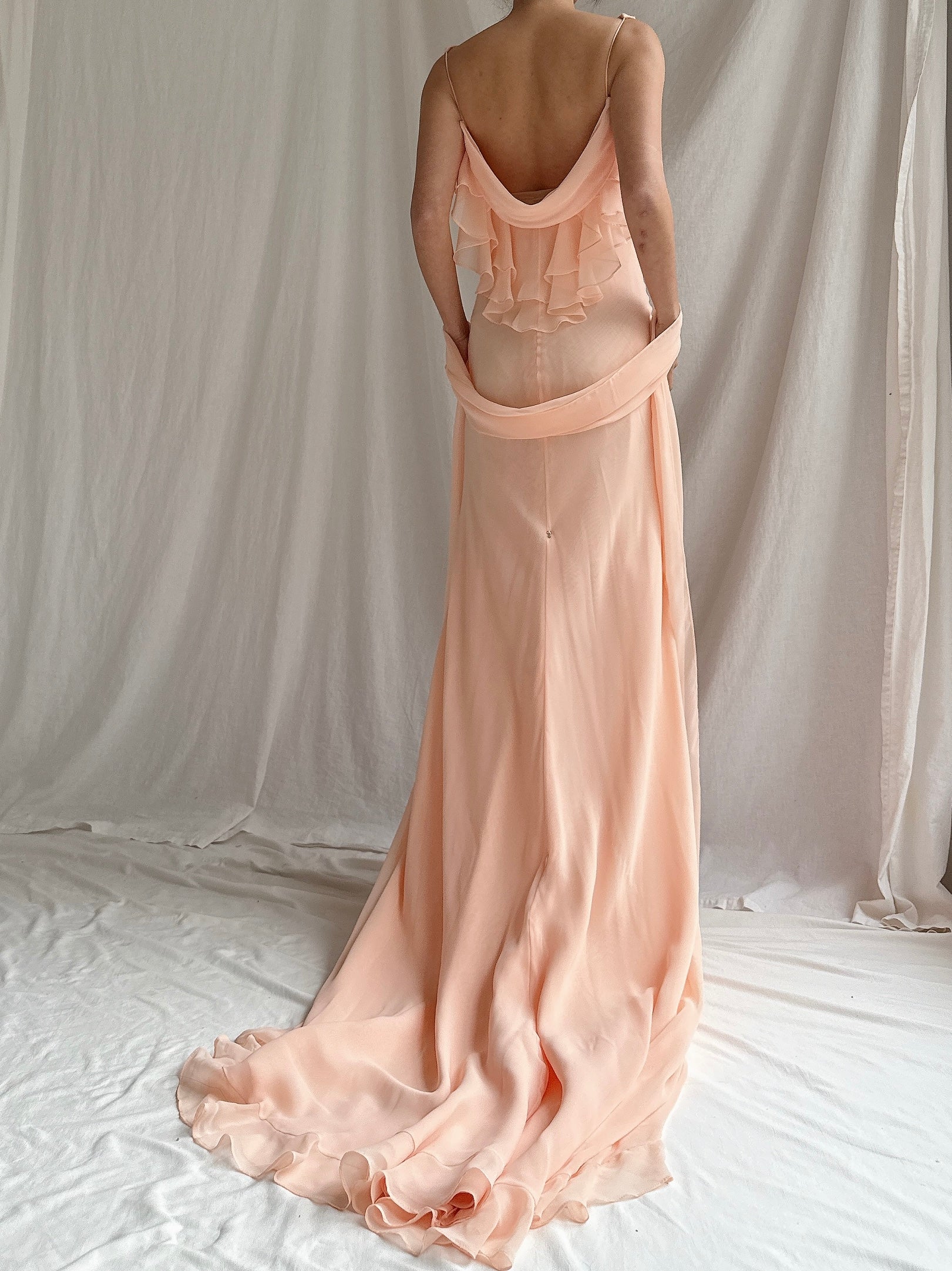 Vintage Vera Wang Peach Chiffon Gown with Shawl - S/M