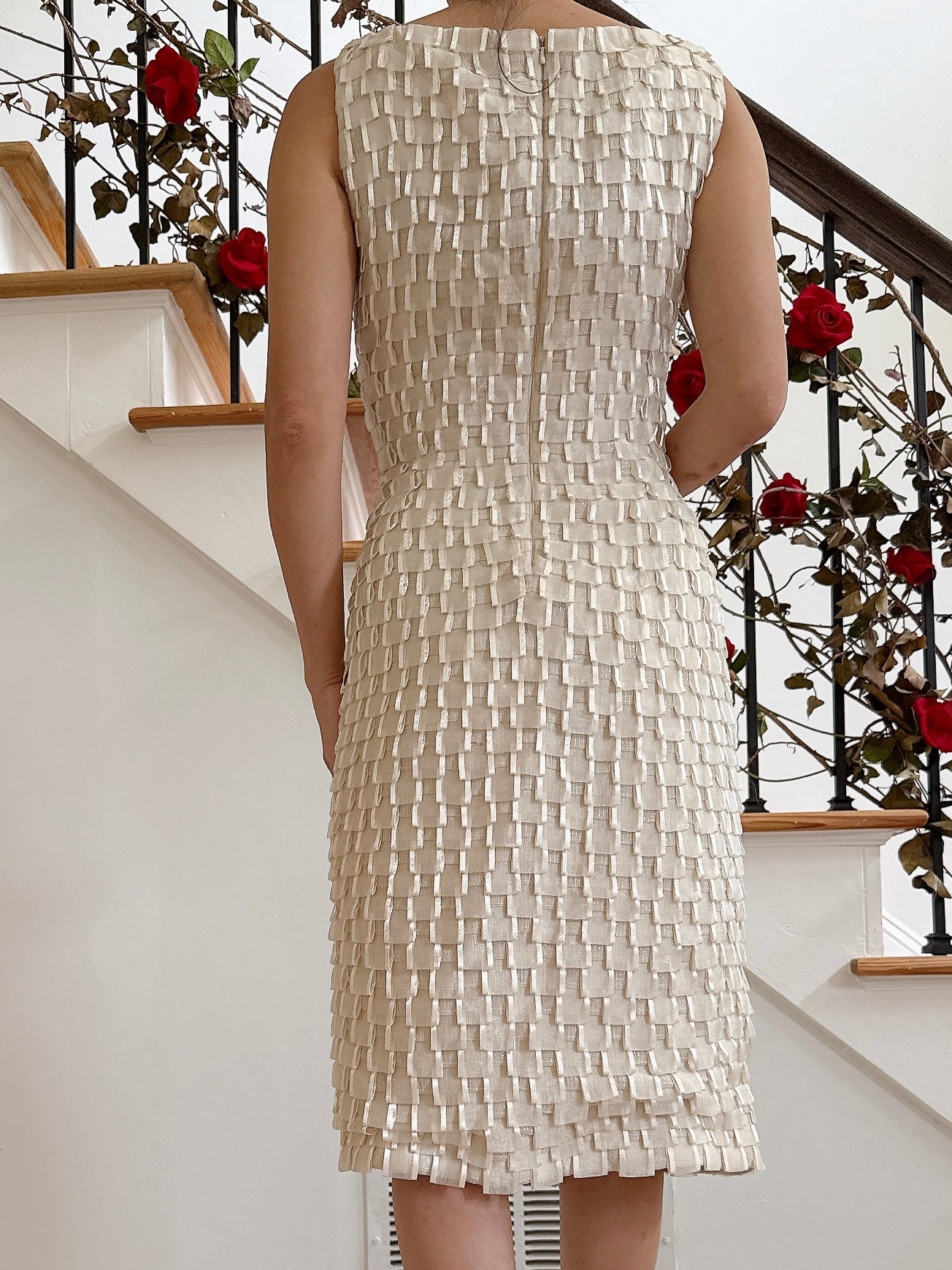 Vintage Square Neck Textured Dress - 37B/32W/42H/37L