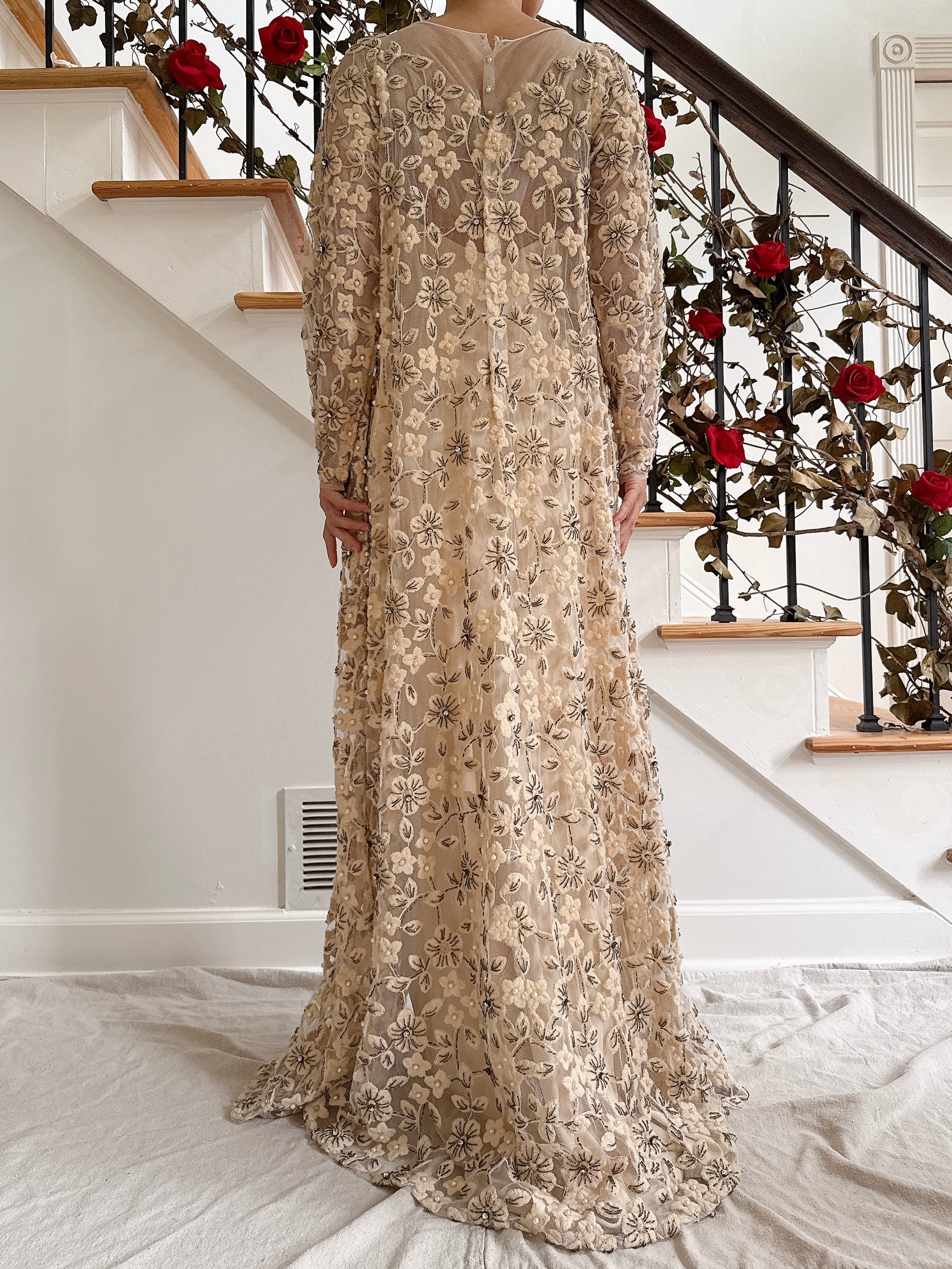 1960s Embroidered Gown - M