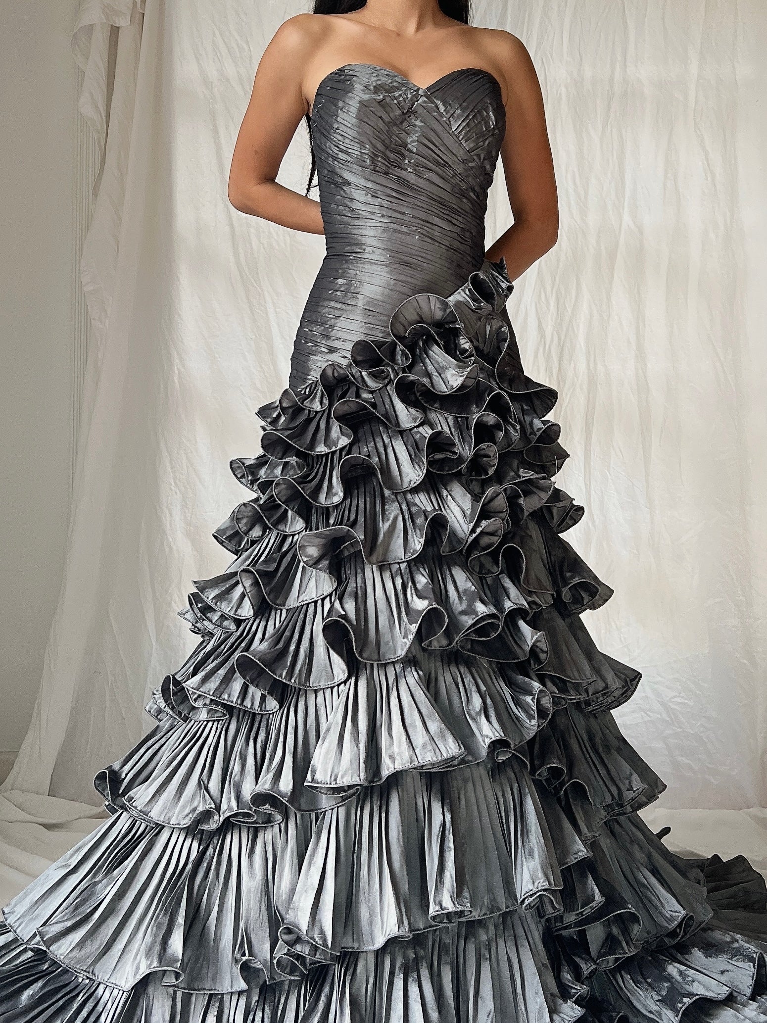 Vintage Slate Ruffle Dress - S-M