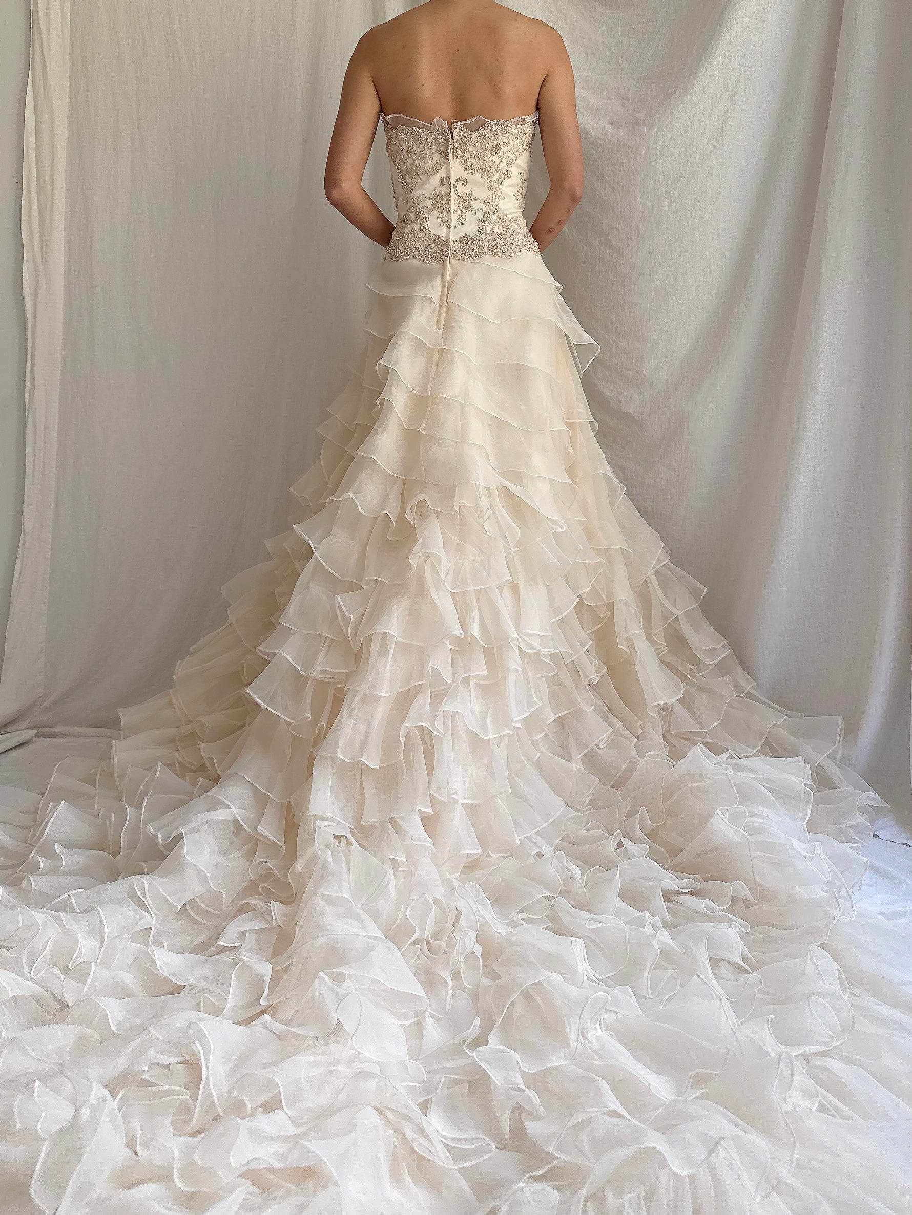Vintage Strapless Ruffled Gown - M