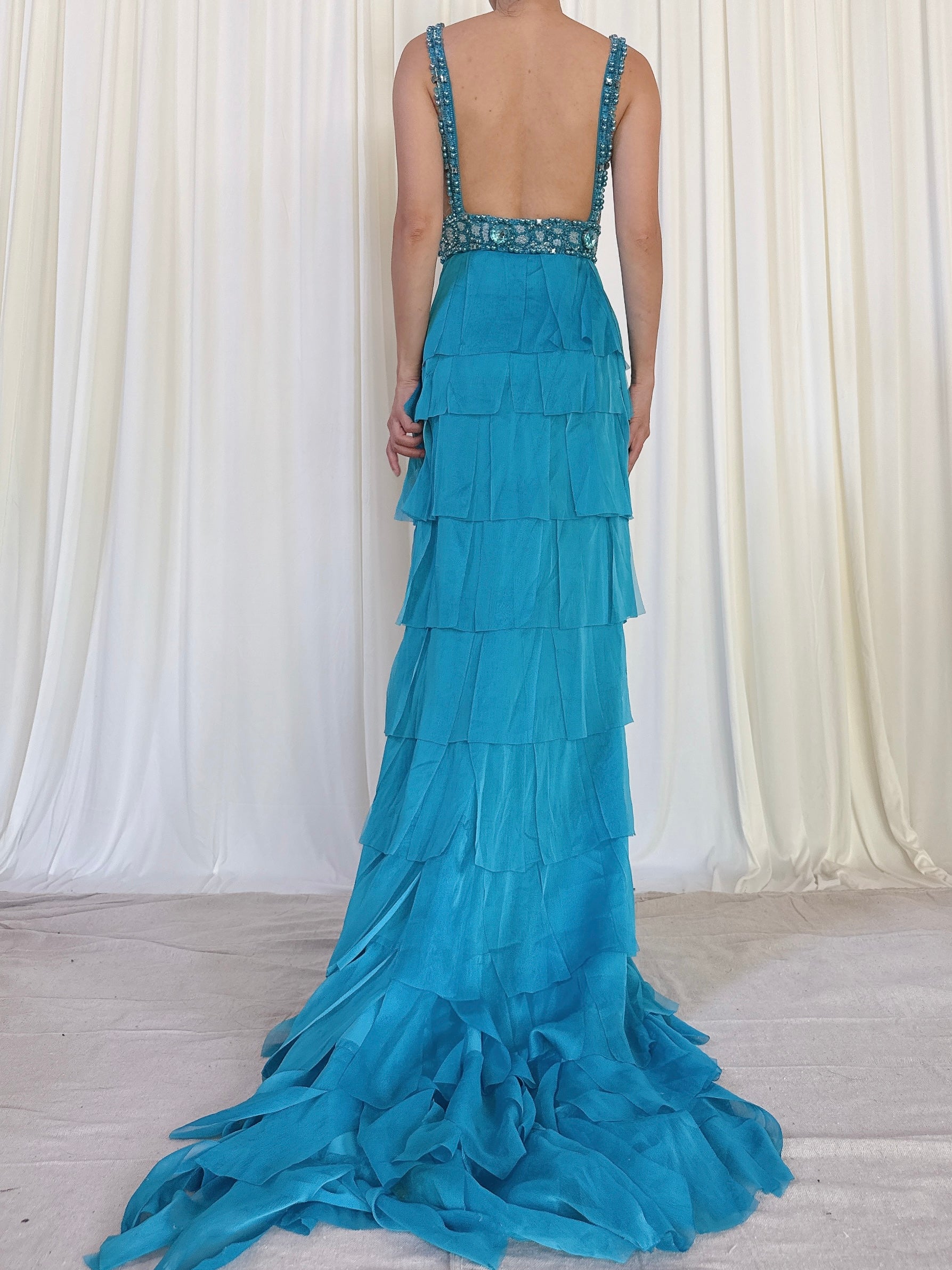 Vintage Blue Chiffon dress - EU 46/US 14