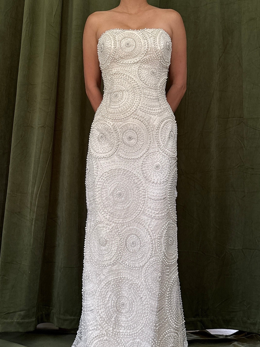 1990s Silk Pearl Beaded Dress - 33B/26W/59L