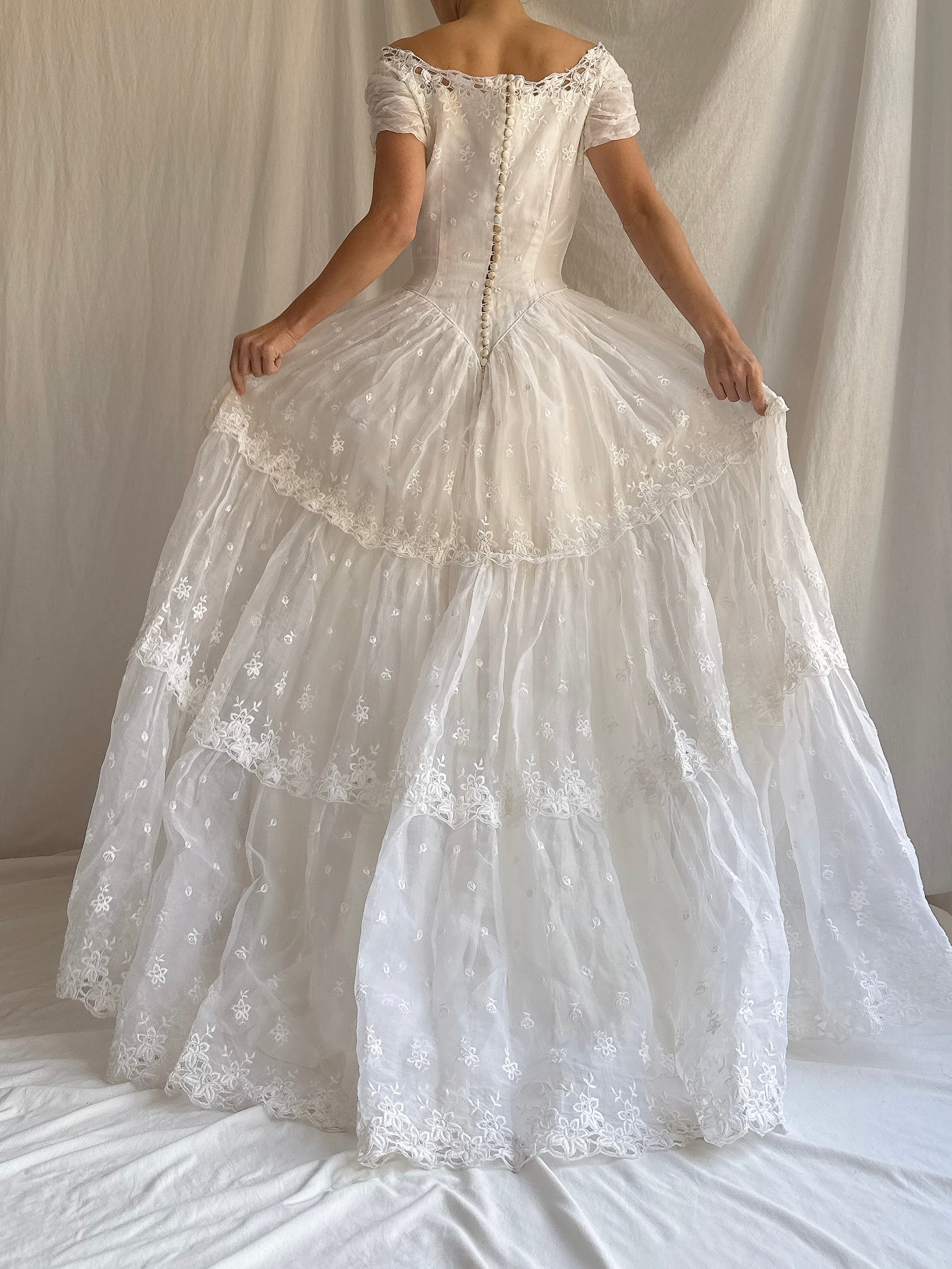 RESERVED for Colette 1950s Organdy Embroidered Gown - XS