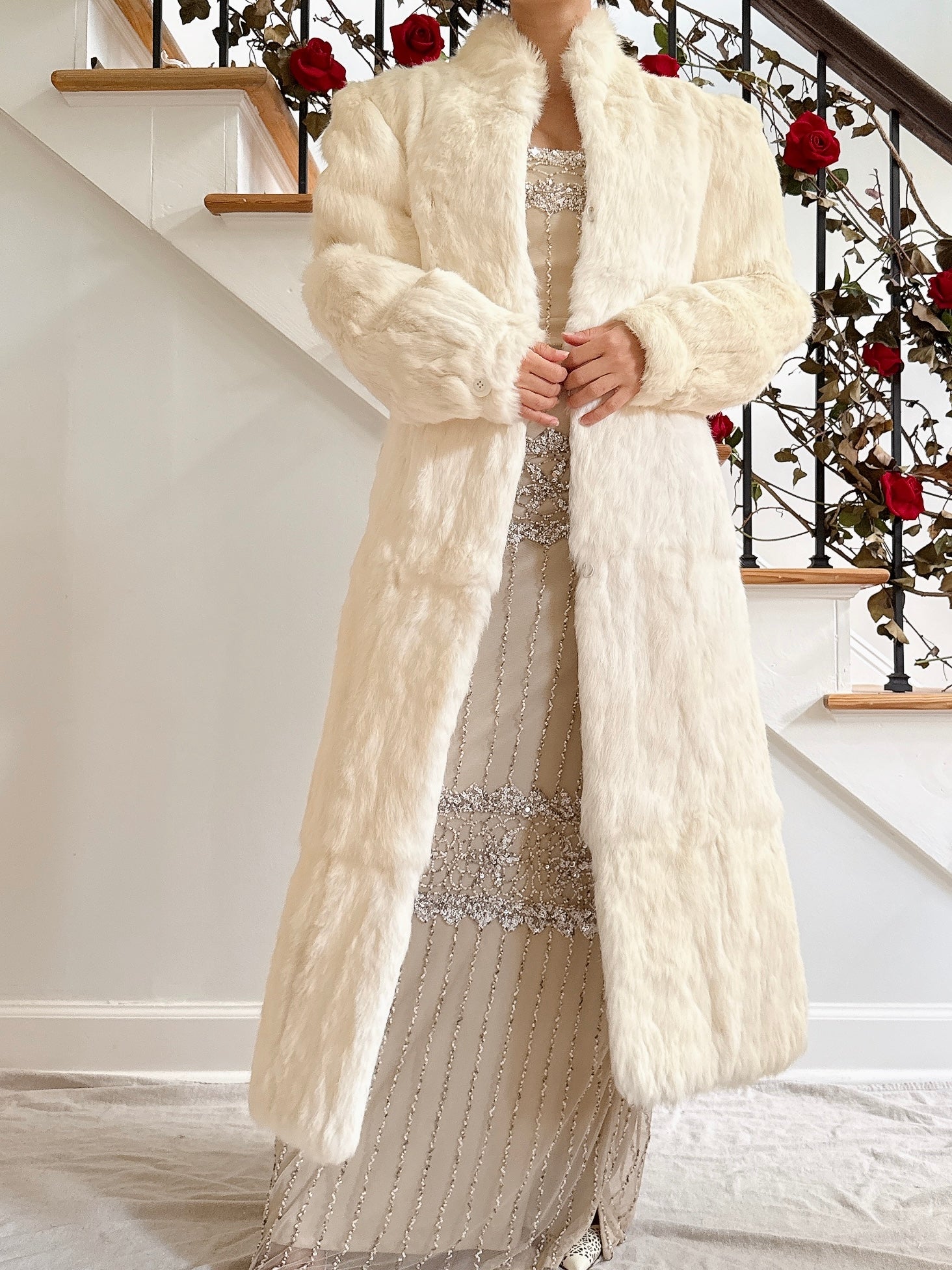 Vintage Hong Kong White Full Length Fur Coat - Size Small