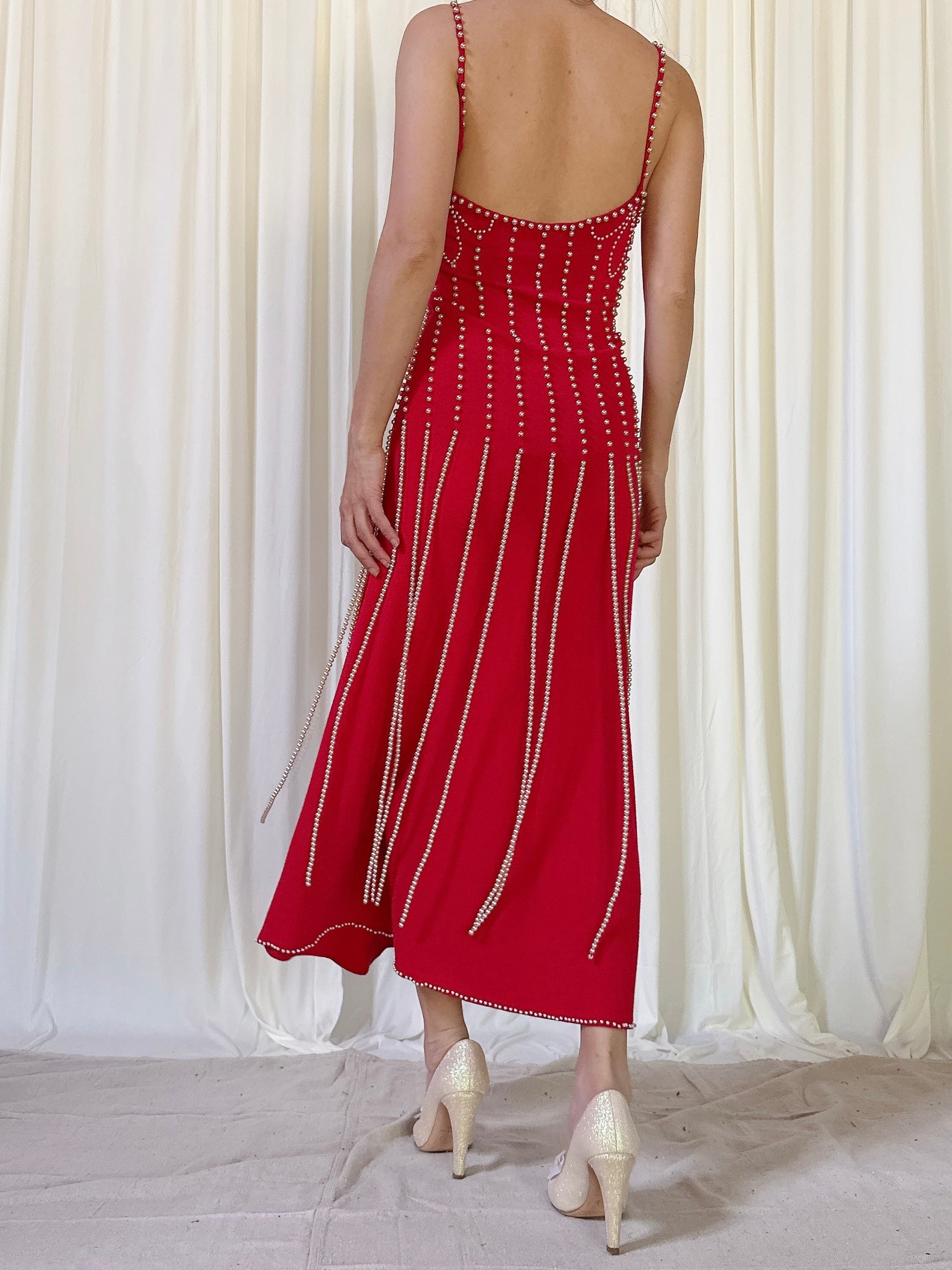 Vintage Etincelle Red Bead Dress - M