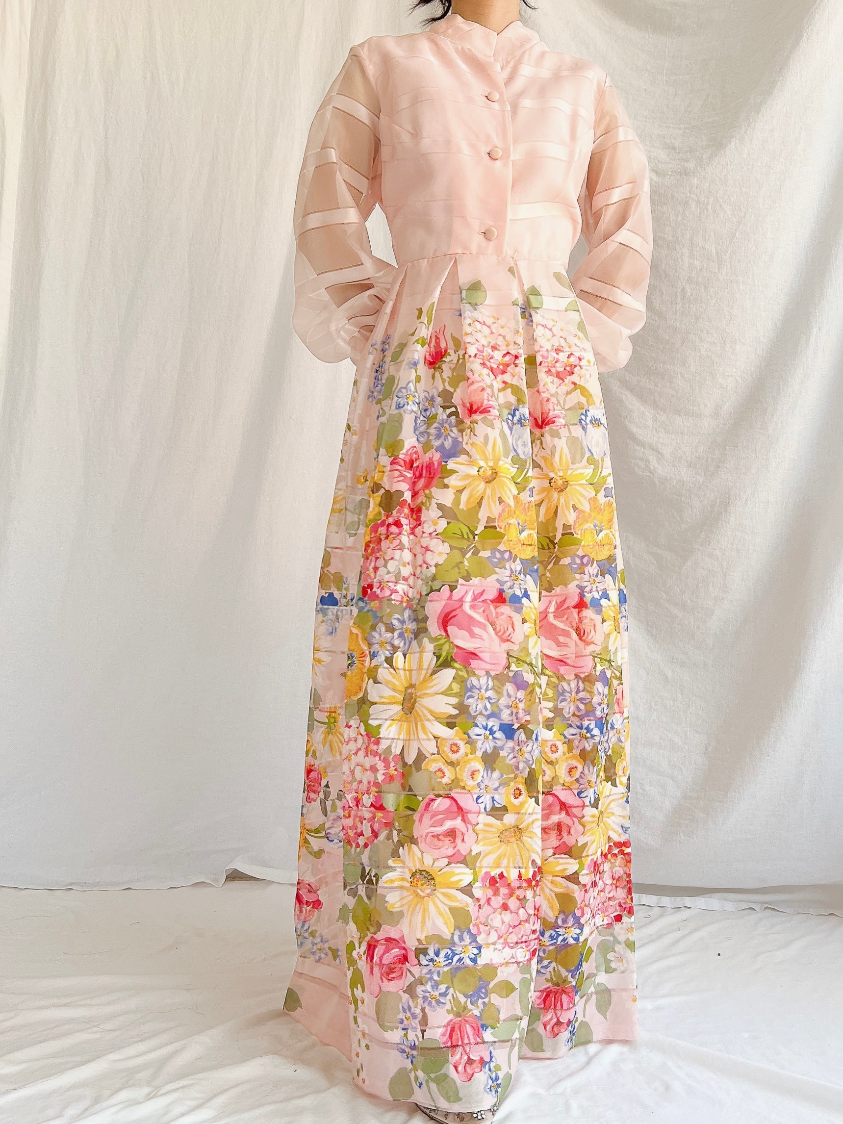 Vintage Pink Floral Dress - M