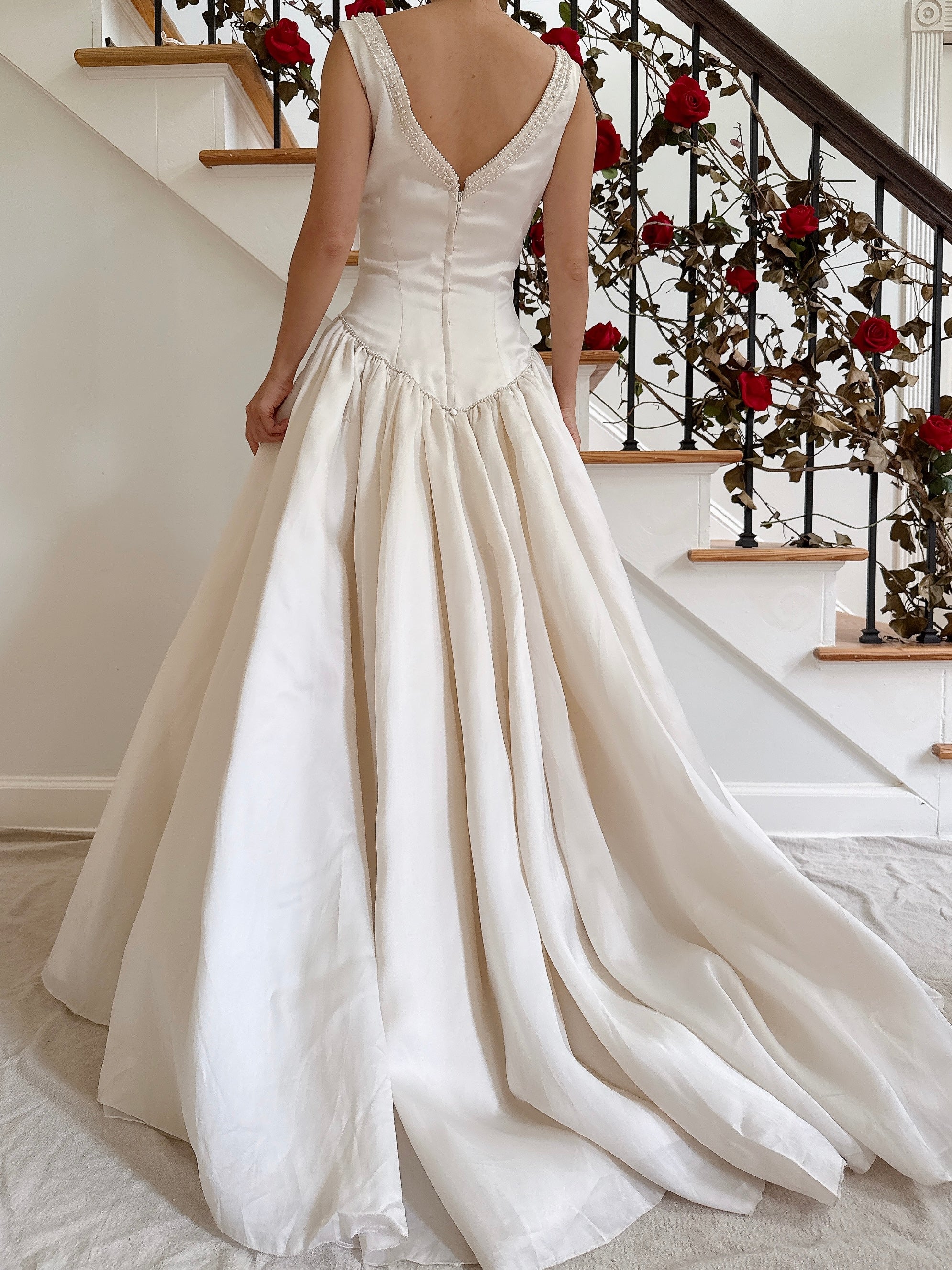 1980s Off-White Priscilla Boston Silk Organza Gown - M