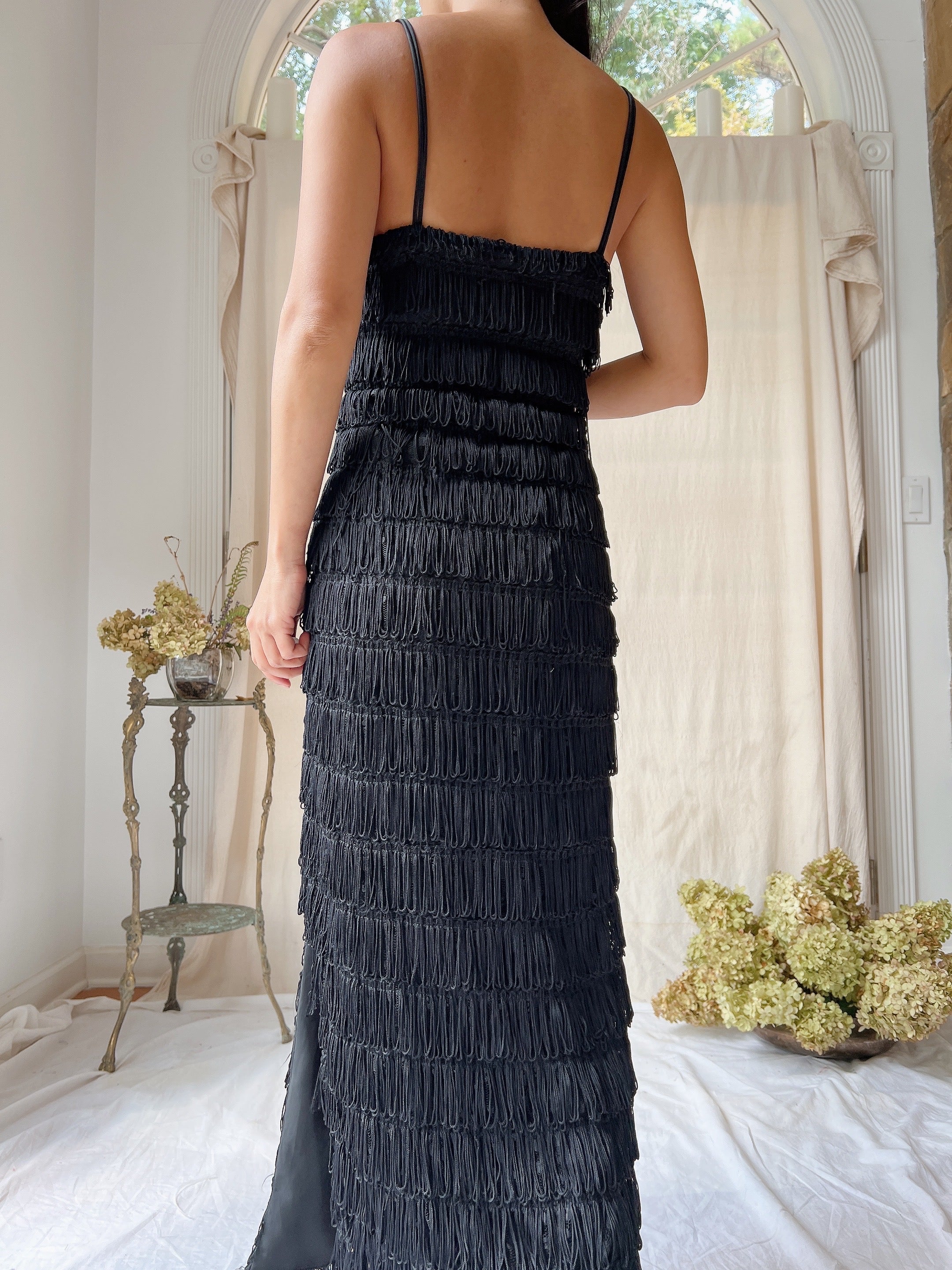 Vintage Victor Costa Tiered Fringe Dress - S