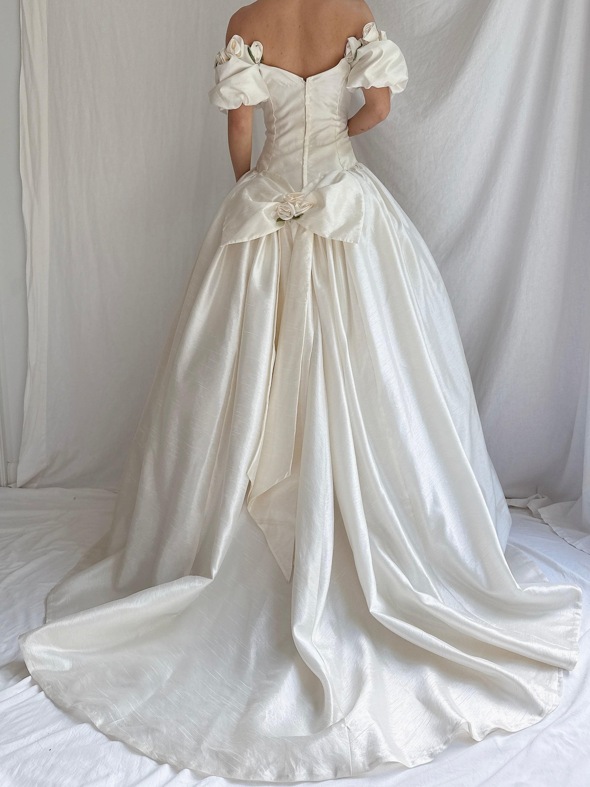 1980s Taffeta Puff Sleeves Dress - S/M