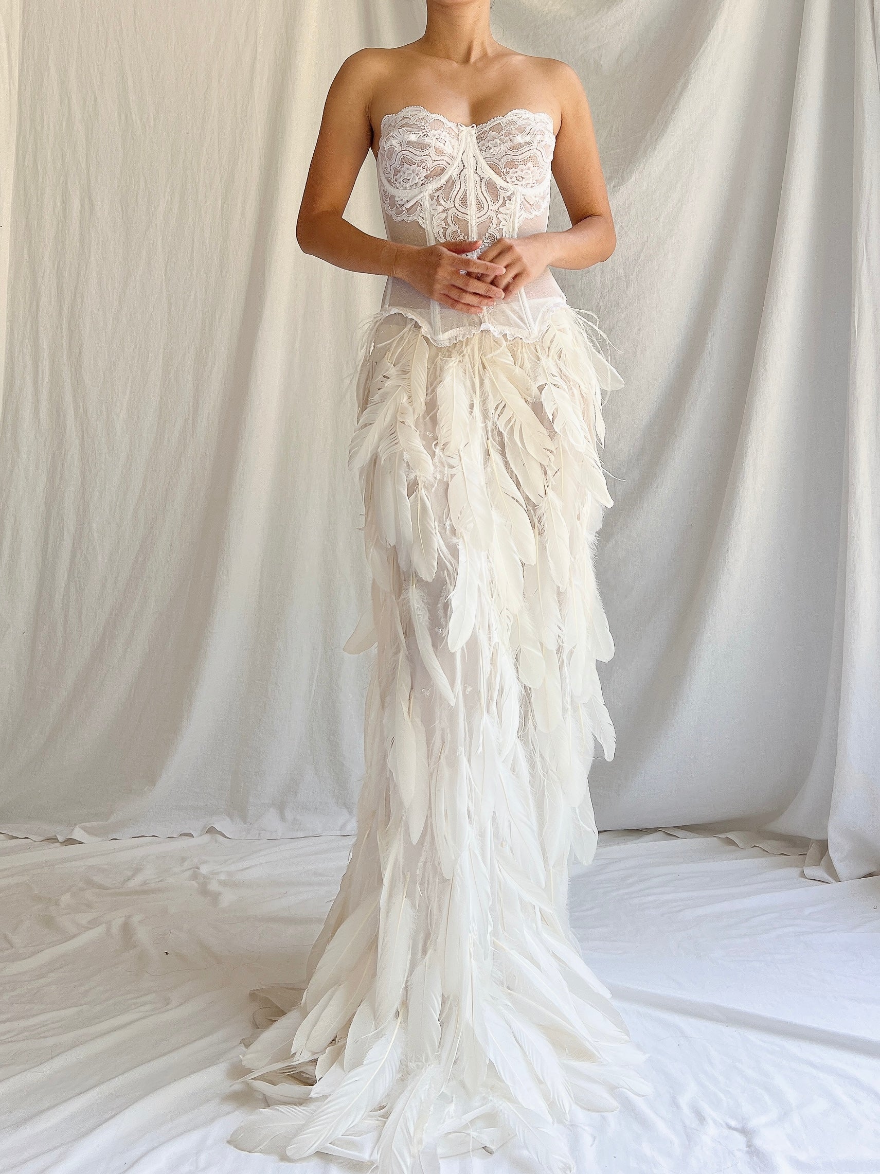 Vintage Sheer Buttercream Feather Chiffon Skirt - XS-M