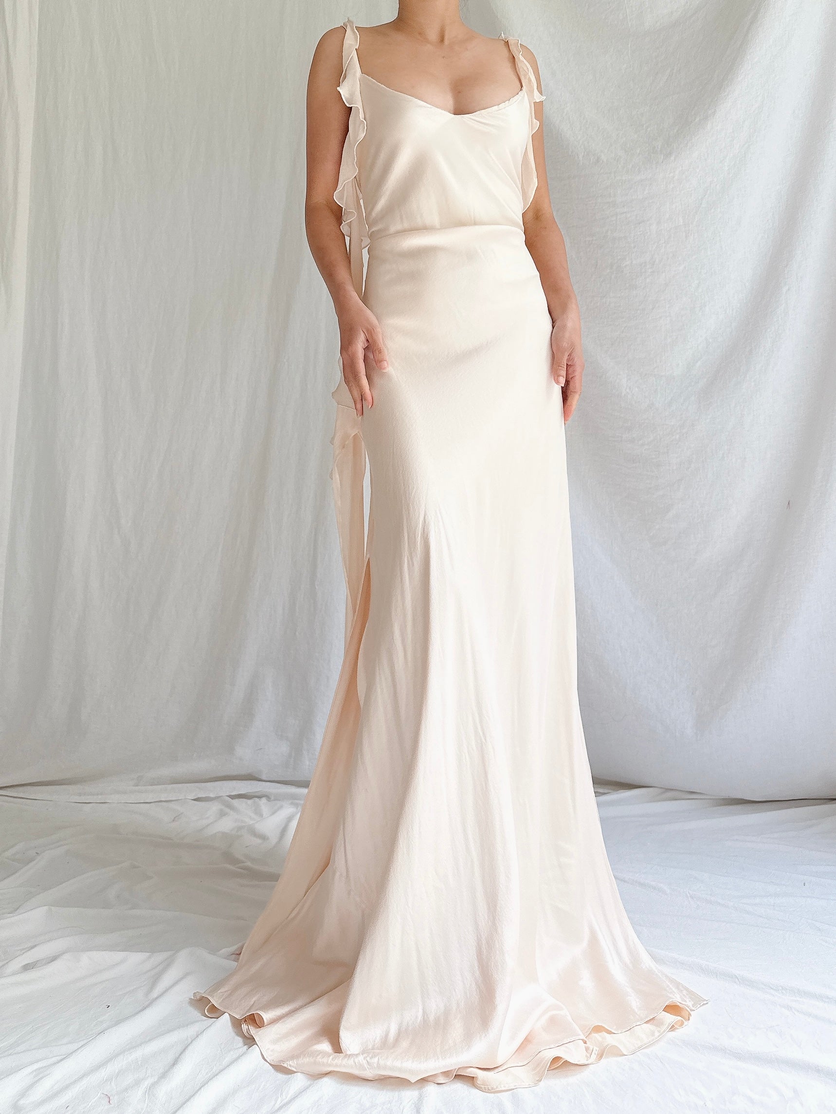 Vintage Shell Pink Silk Bias Slip Gown - M
