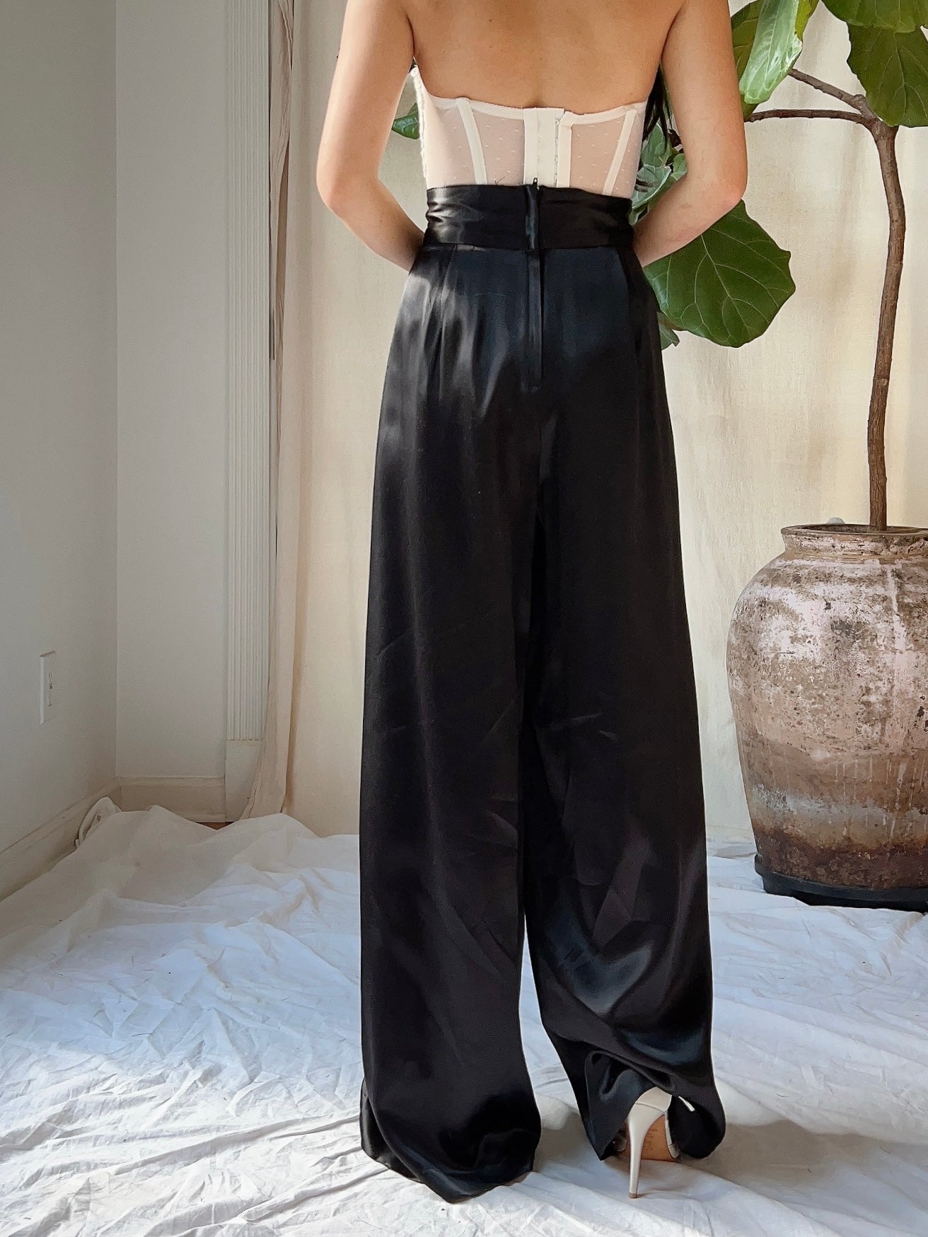 Vintage Satin High-Waisted Trousers - M