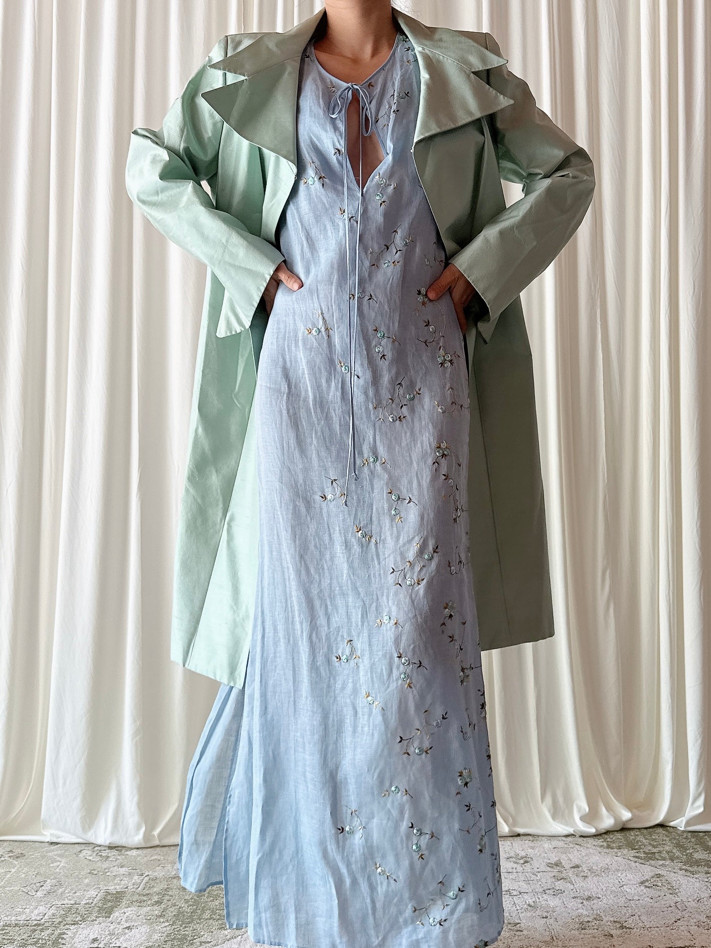 Vintage Alliage Paris Seafoam Silk Duster - FR 44