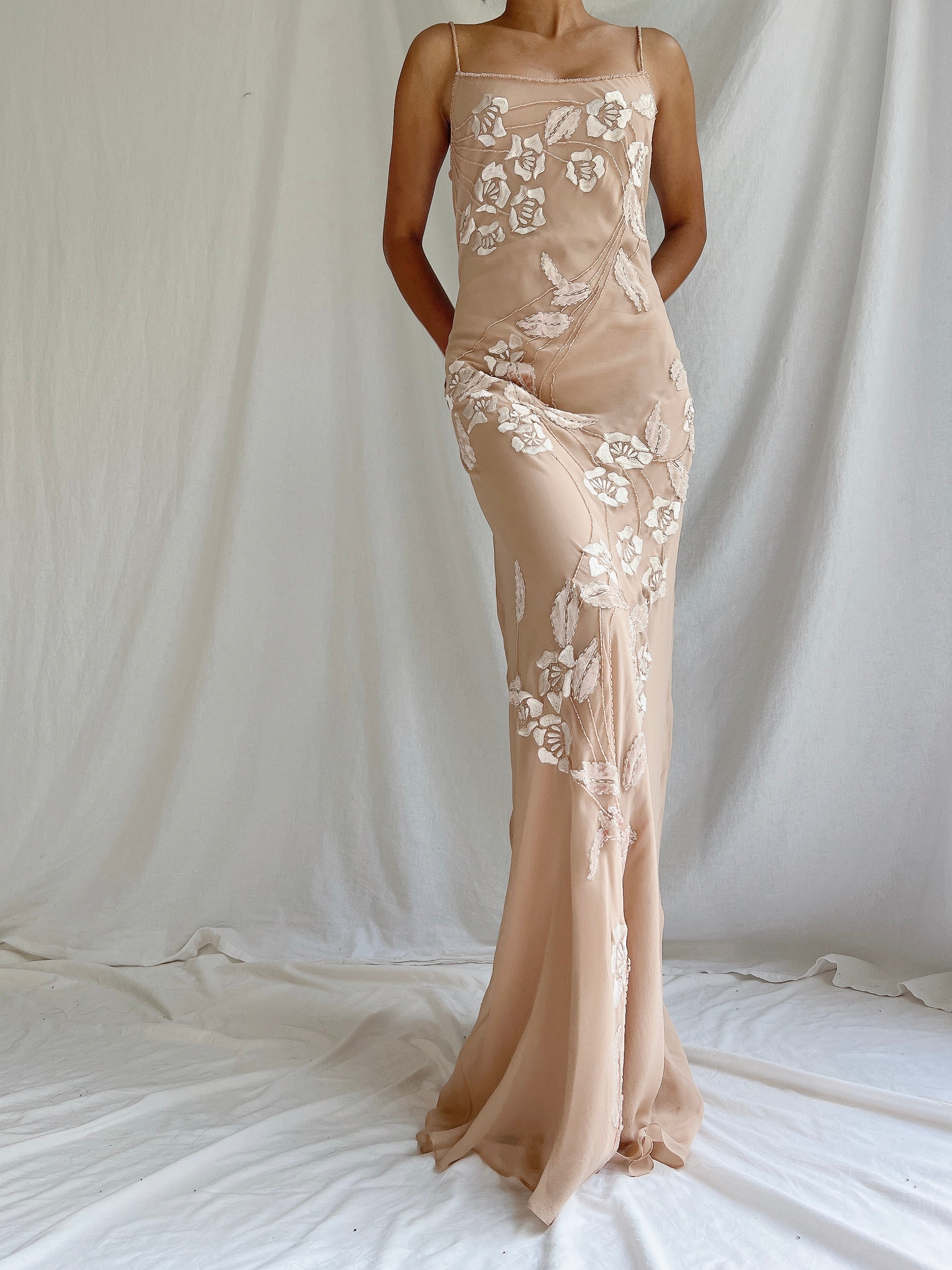 Vintage Blush Nude Silk Bias Cut Gown - S-M/4-8