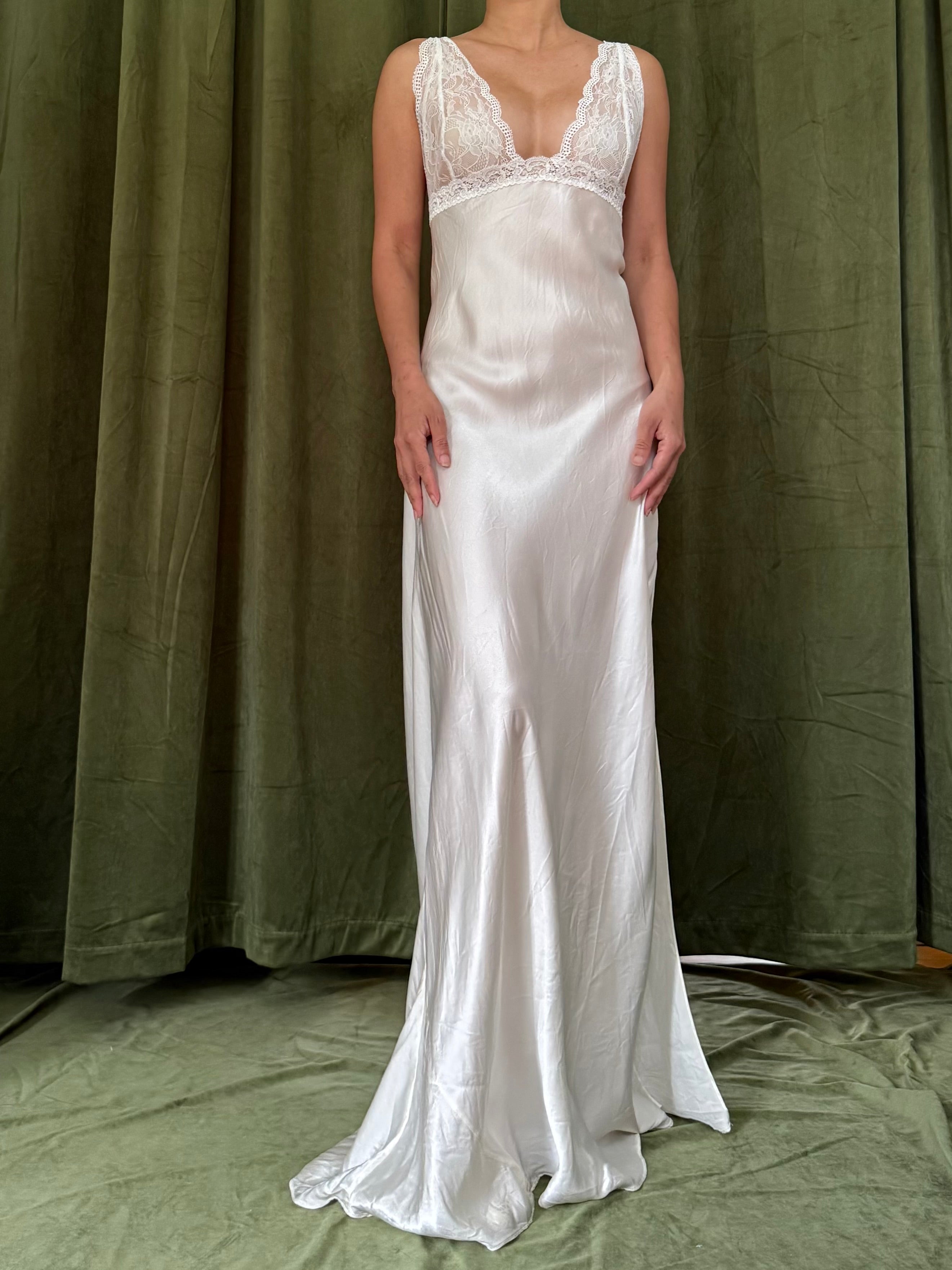 Vintage Plunging Bias Silk Charmeuse slip - M