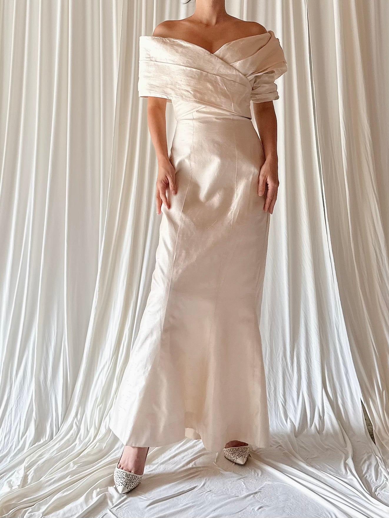 Vintage Watters Off The Shoulder Column Raw Silk - XS