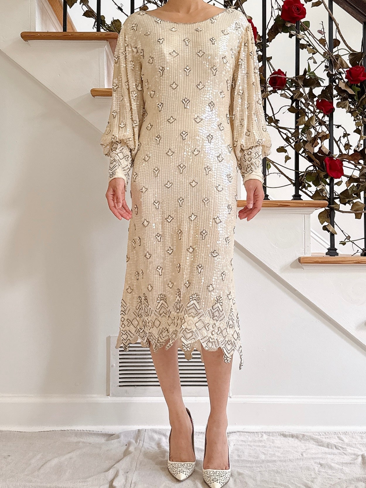 1980s Silk Sequin Dress - M