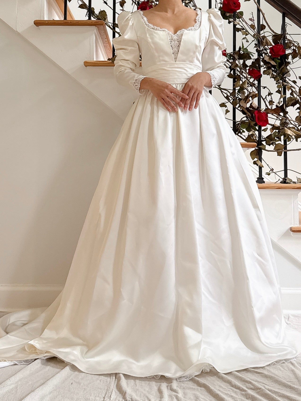 Vintage Lace and Satin Dress - S