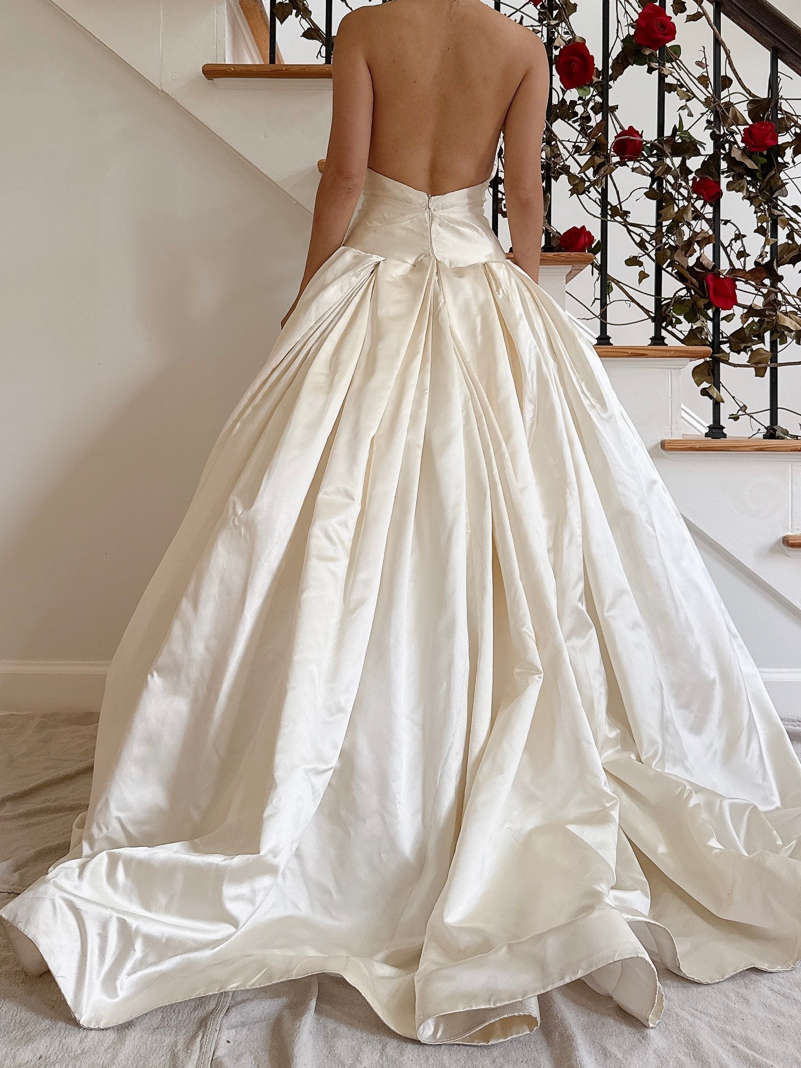 1990s Reem Acra Box Pleat Silk Gown - S