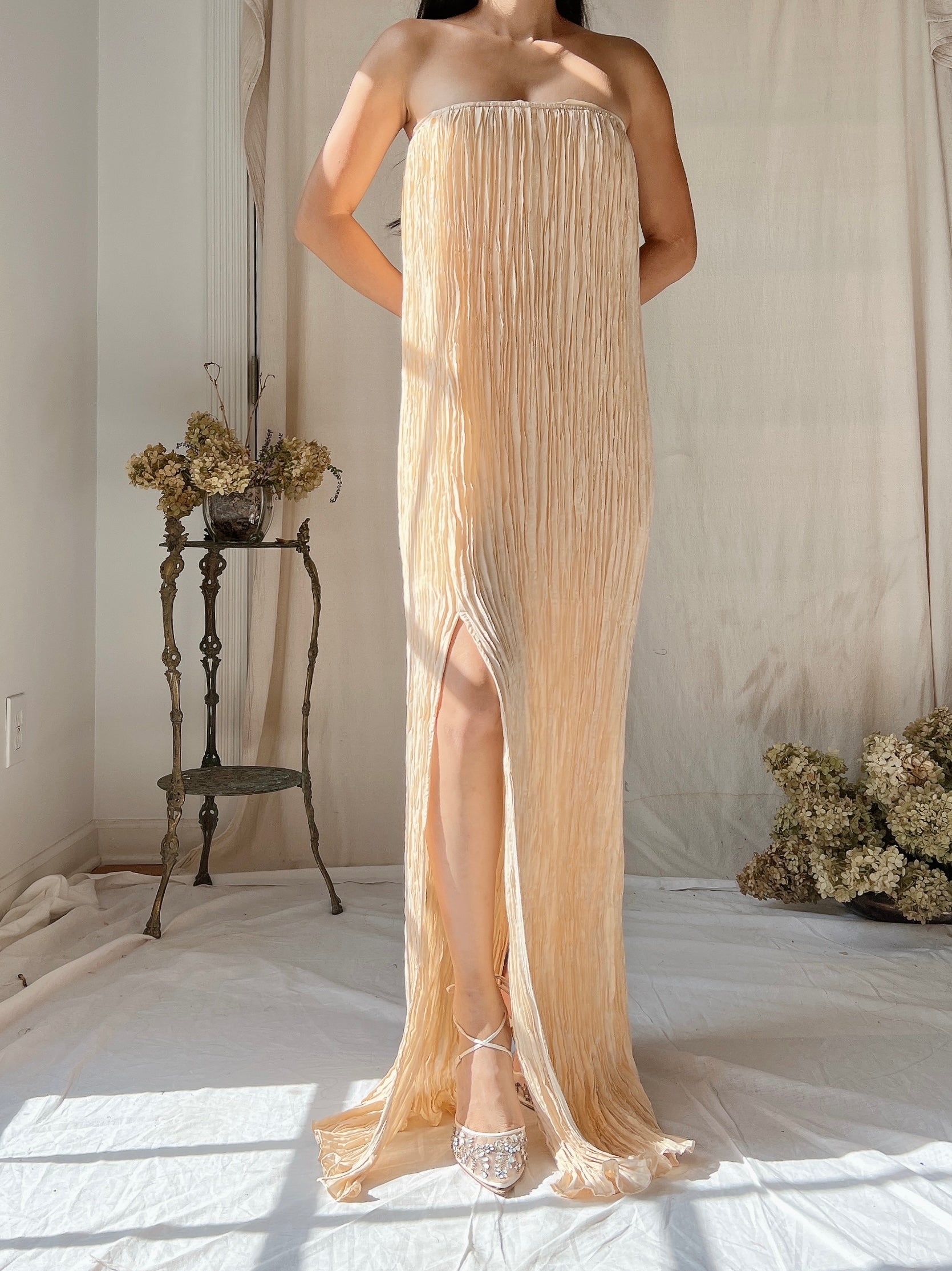 2000s Silk Pleated Gown - S-M