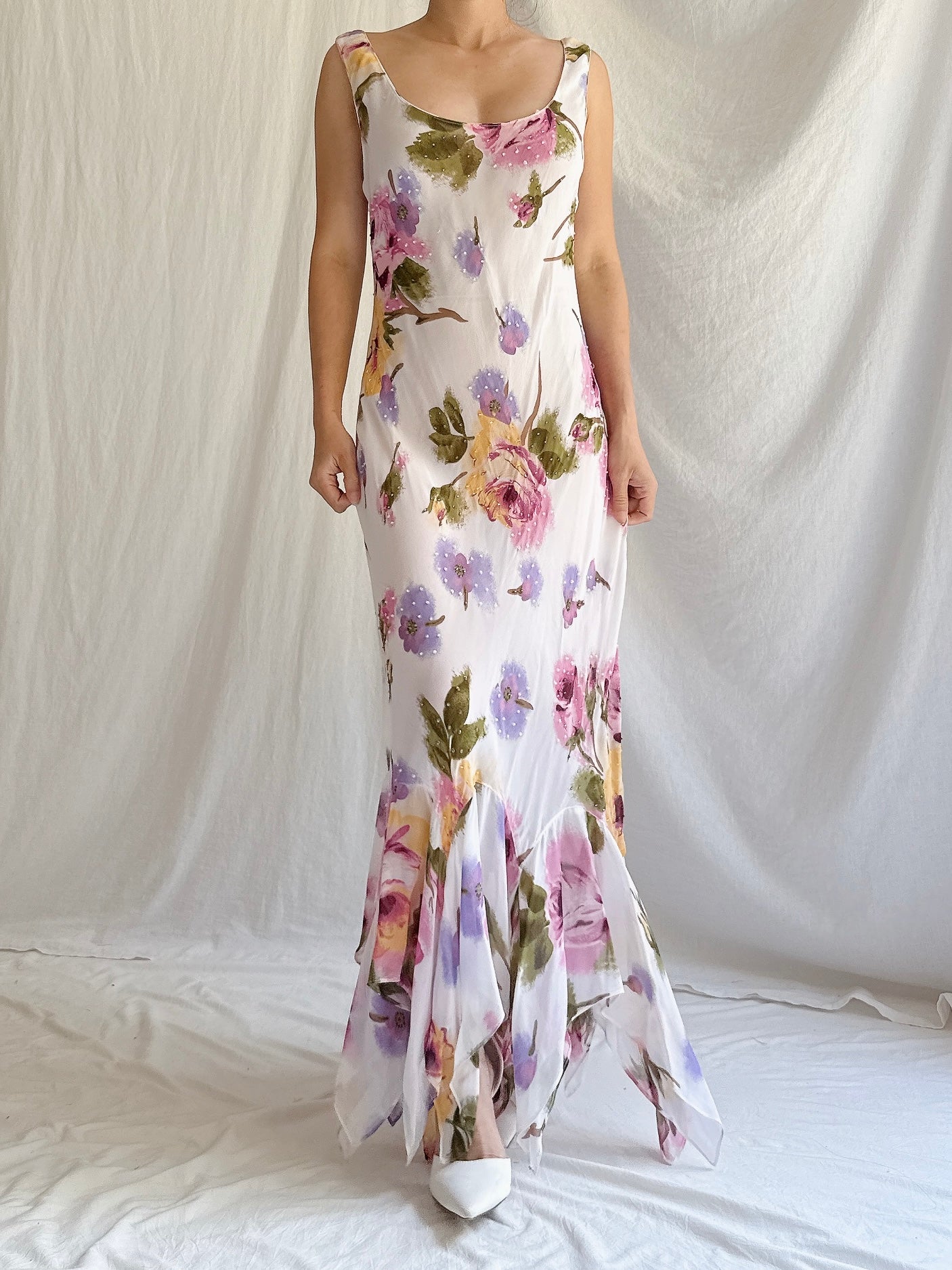 1990s Rayon Floral Dress - M