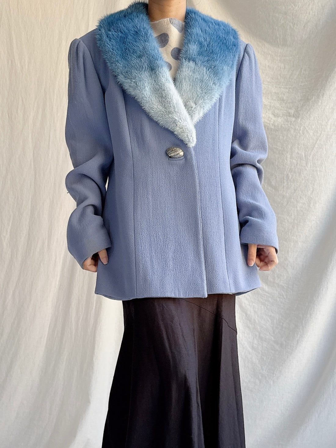 Vintage Paola Baccini Italy Lana Wool and Mink Collar Jacket - L IT 50/US 16
