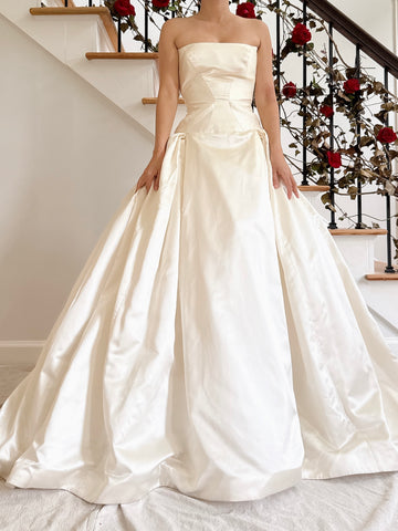 1990s Reem Acra Box Pleat Silk Gown - S