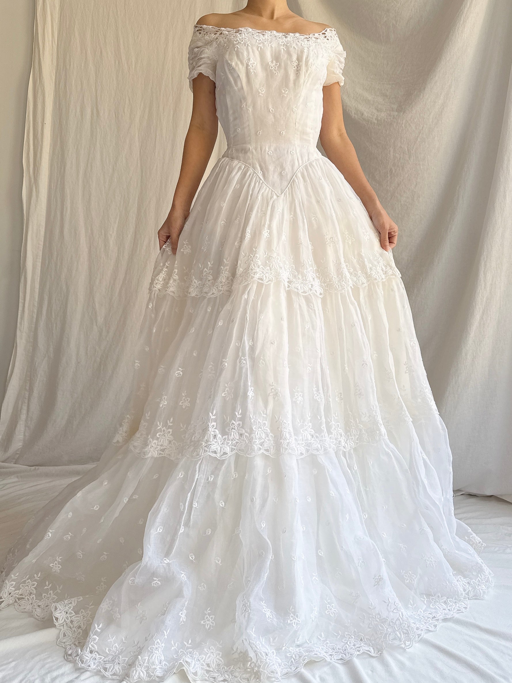 RESERVED for Colette 1950s Organdy Embroidered Gown - XS