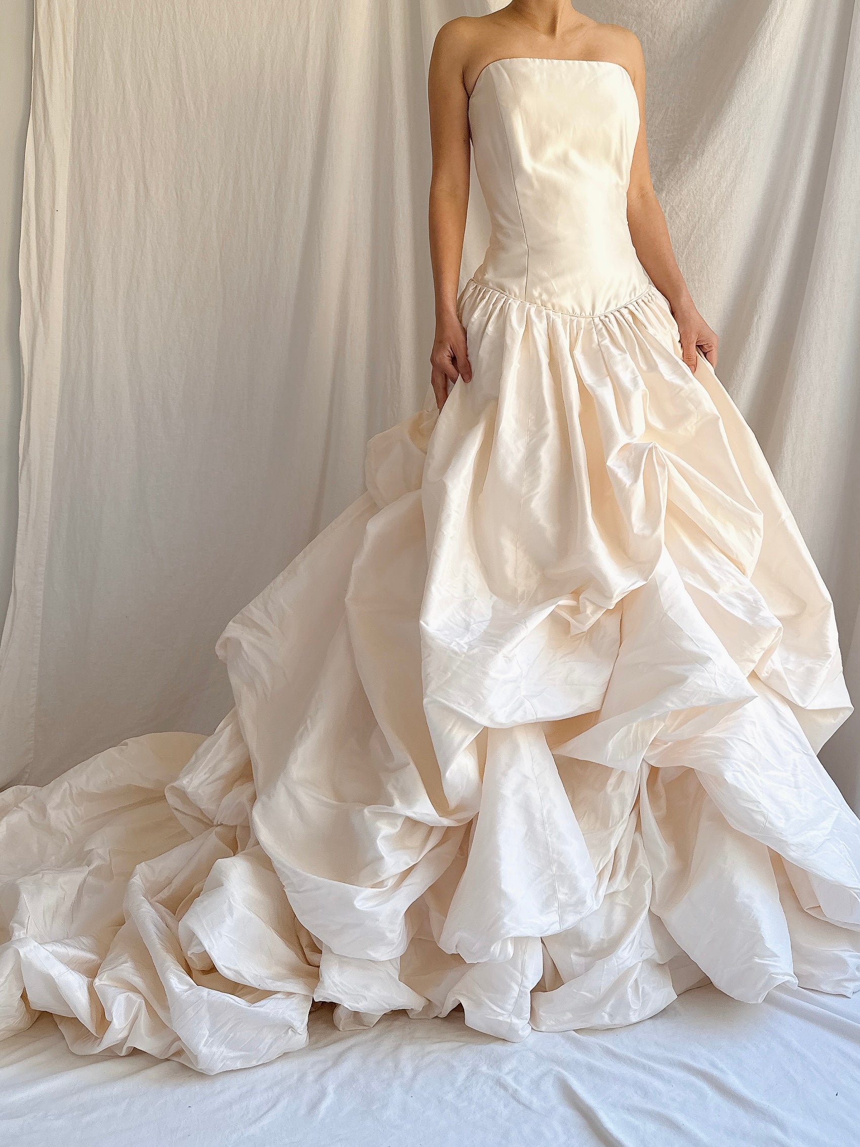 RESERVED- Vintage Justina McCaffery Draped Silk Dropped Waist Gown - L/US12