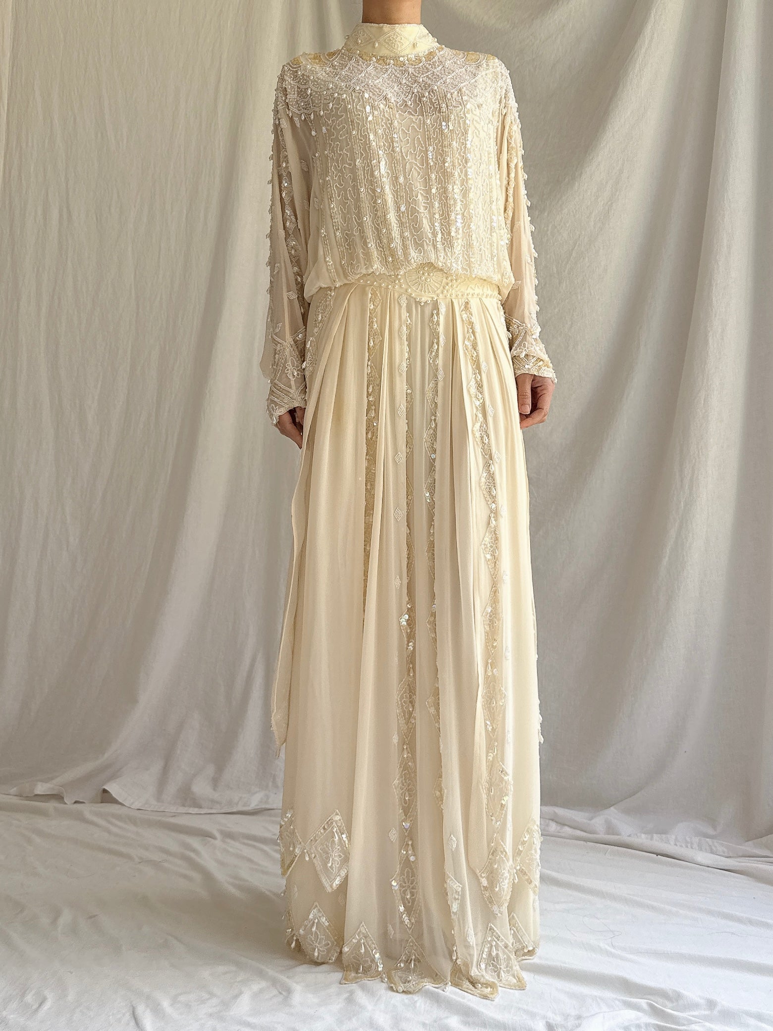Vintage Silk Beaded Dolman Gown - M