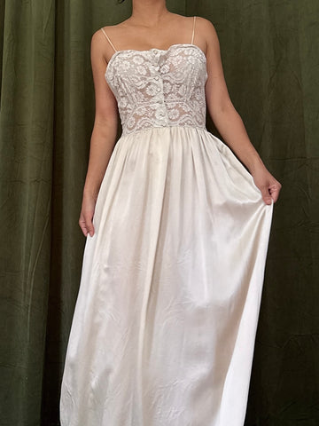 Vintage Silk Charmeuse Lace Slip - XS