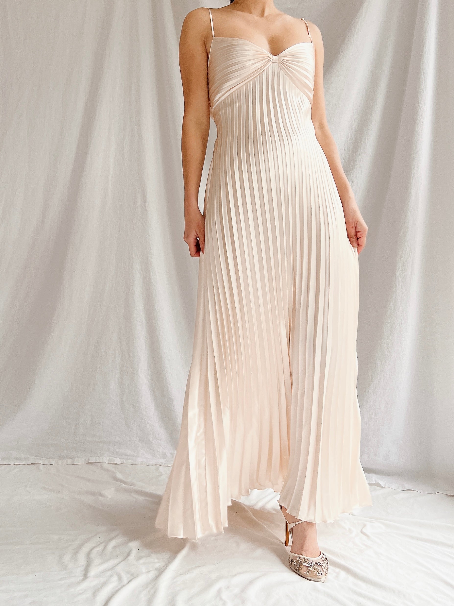 Vintage Almond Pink Pleated Dress - M