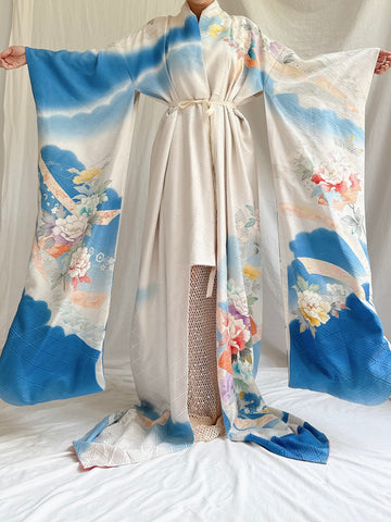 Vintage Silk Blue Kimono - OSFM