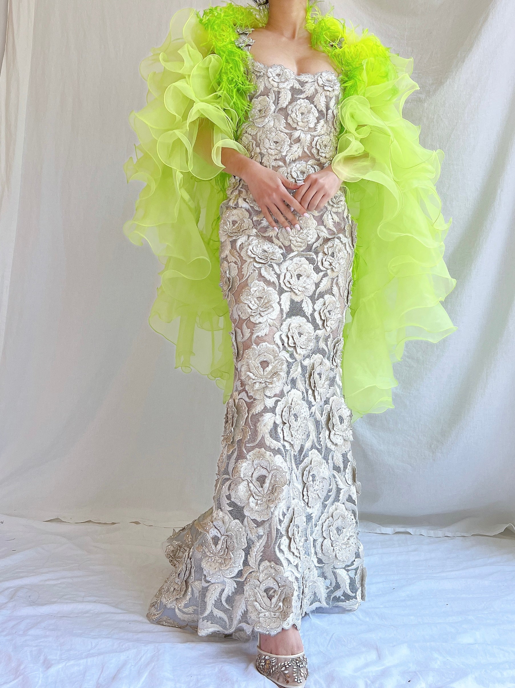Vintage Feather Ruffle Shawl - OSFA