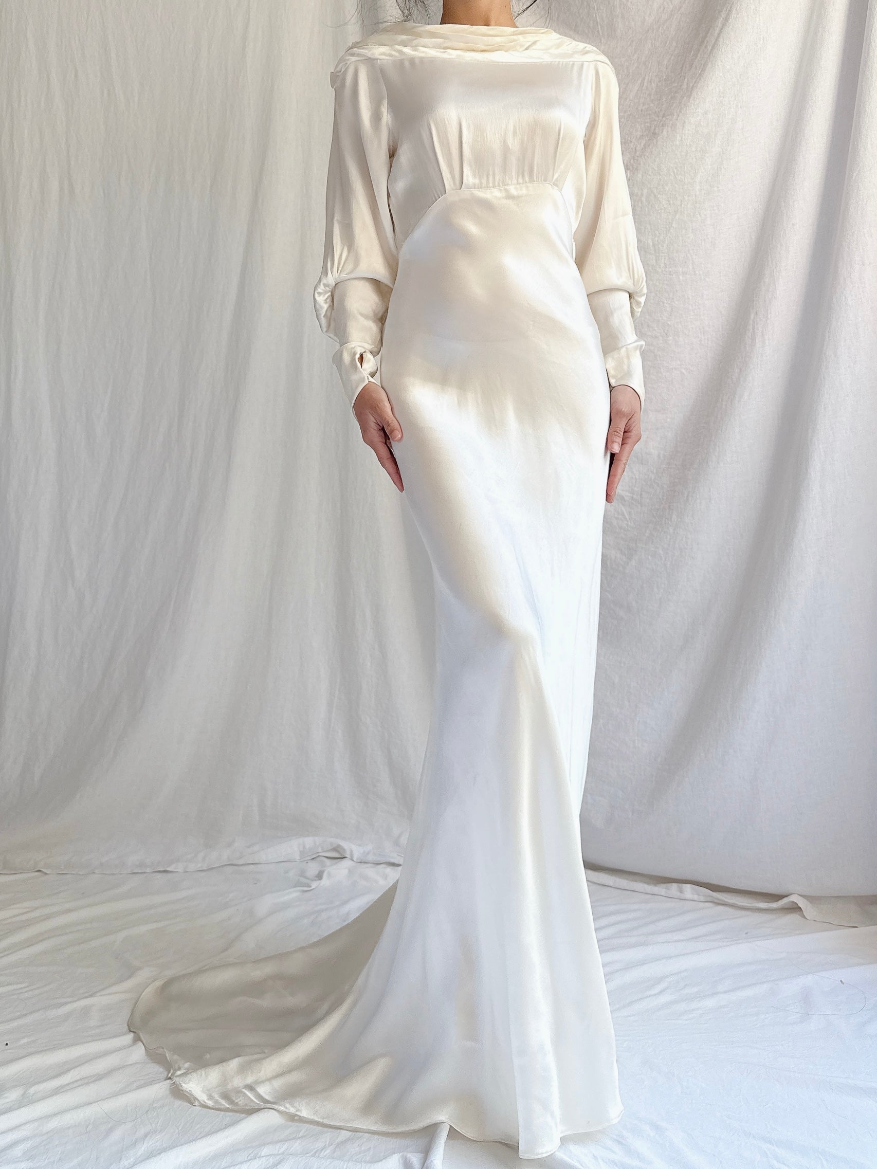 RESERVED 1930s Satin Long Sleeve Gown - XS
