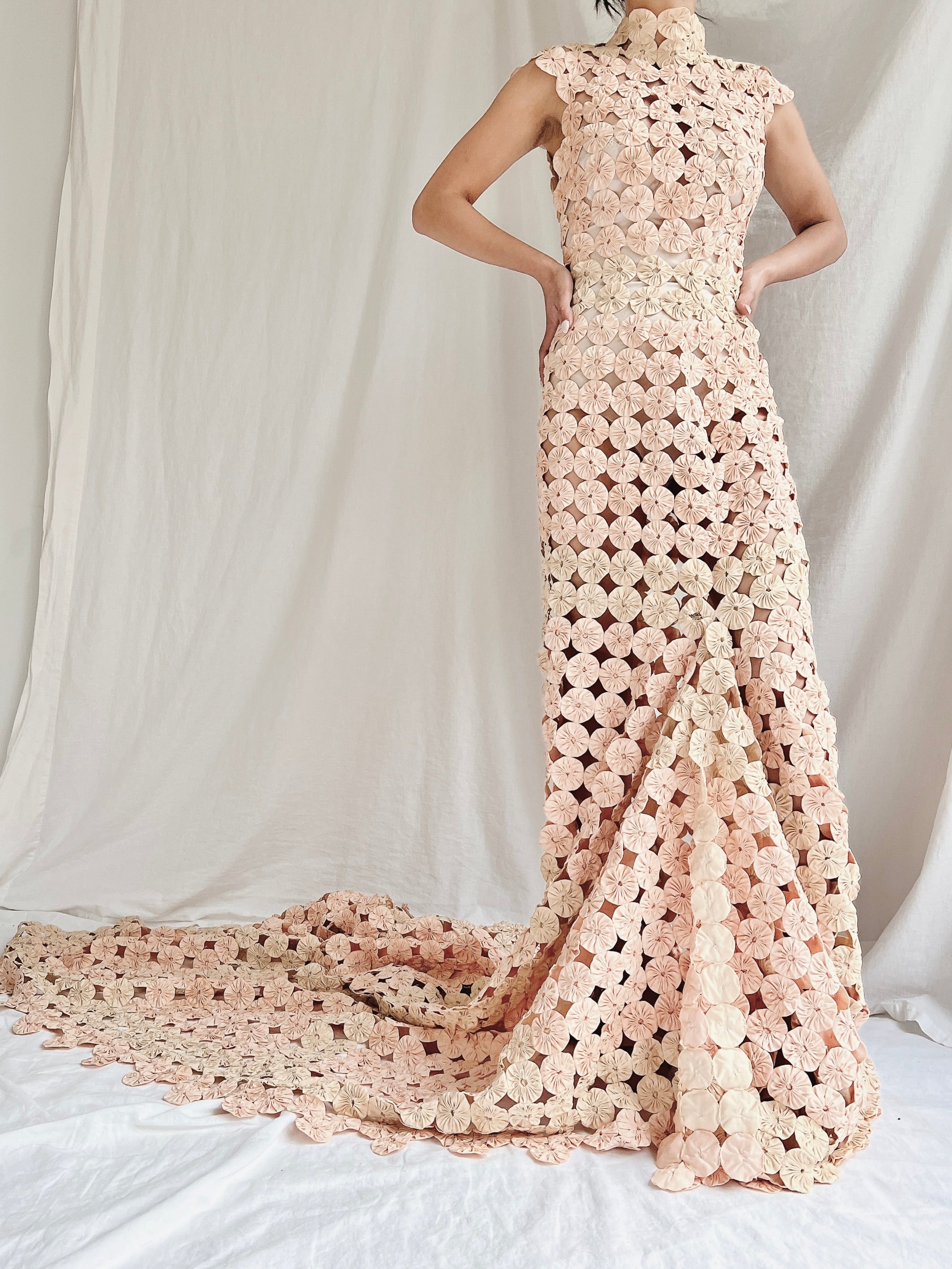 OOAK Dusty Pink/Cream Yo-yo Dress - S/6