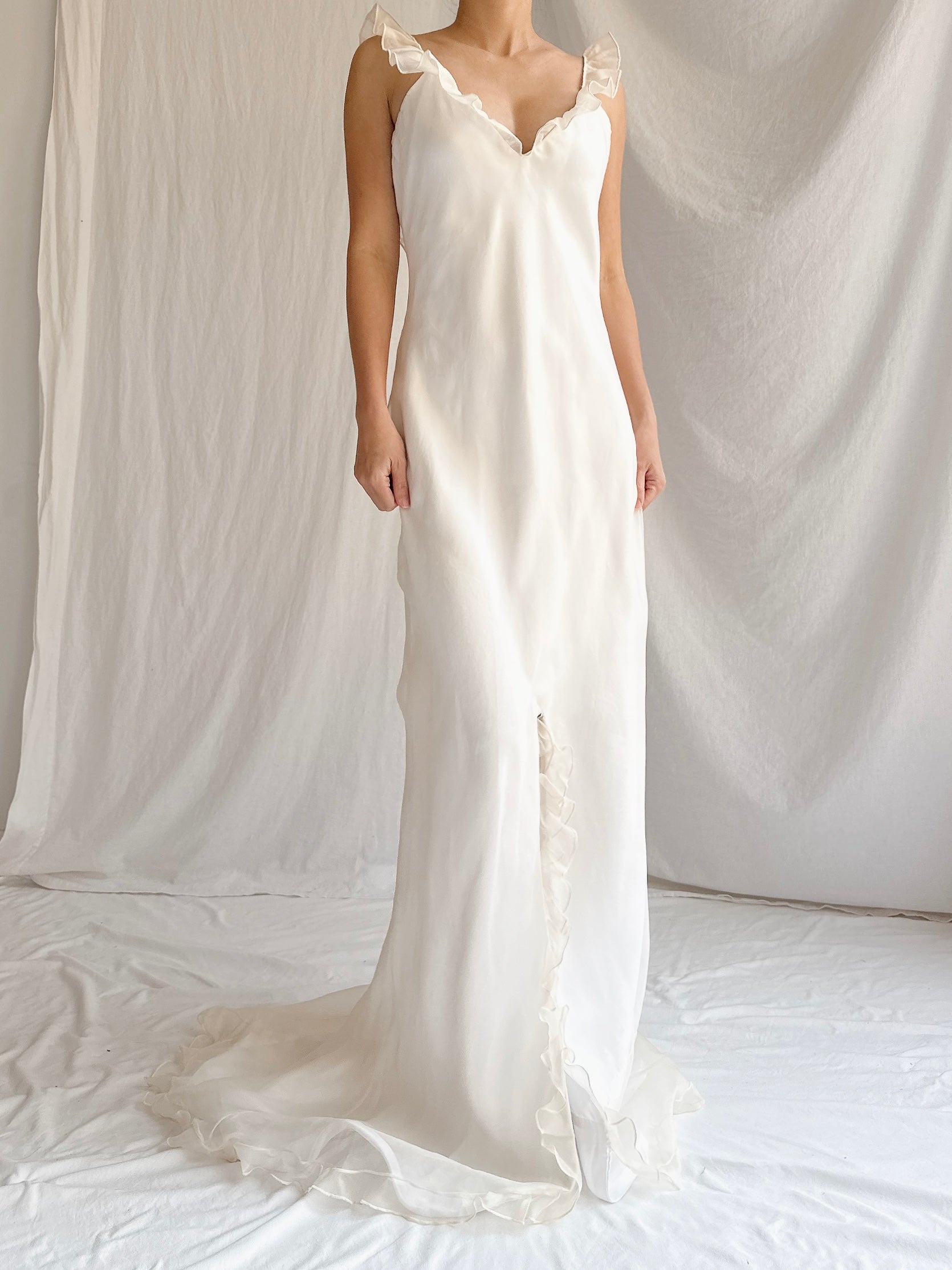1990s Amy Michelson Silk Organza Gown with Veil - S/M
